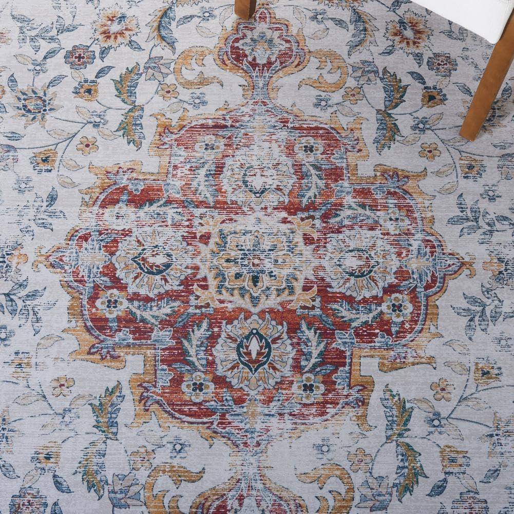 image:imageSAFAVIEH Washable Rug Tucson Collection 8 x 10 Grey amp Rust Slip Resistant amp Easy to Clean Ideal for Living Room Bedroom Dining Space TSN117FGreyRust