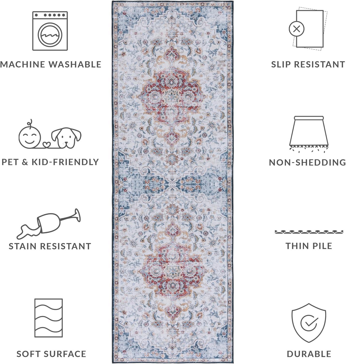 image:imageSAFAVIEH Washable Rug Tucson Collection 8 x 10 Grey amp Rust Slip Resistant amp Easy to Clean Ideal for Living Room Bedroom Dining Space TSN117FGreyRust
