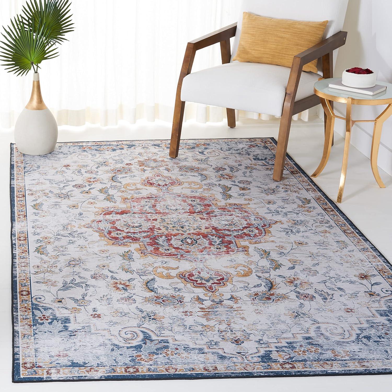 image:imageSAFAVIEH Washable Rug Tucson Collection 8 x 10 Grey amp Rust Slip Resistant amp Easy to Clean Ideal for Living Room Bedroom Dining Space TSN117FGreyRust