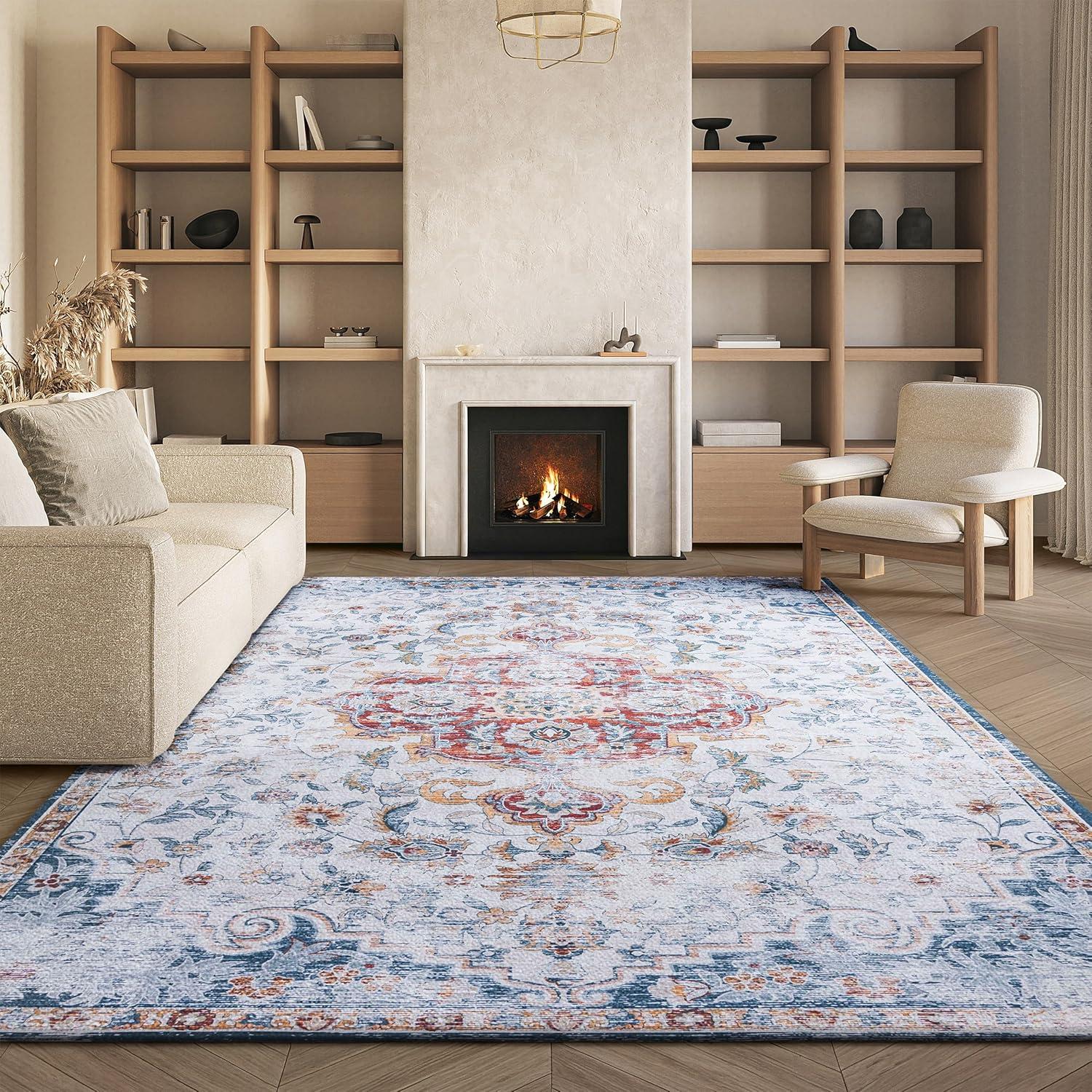 image:imageSAFAVIEH Washable Rug Tucson Collection 8 x 10 Grey amp Rust Slip Resistant amp Easy to Clean Ideal for Living Room Bedroom Dining Space TSN117FGreyRust