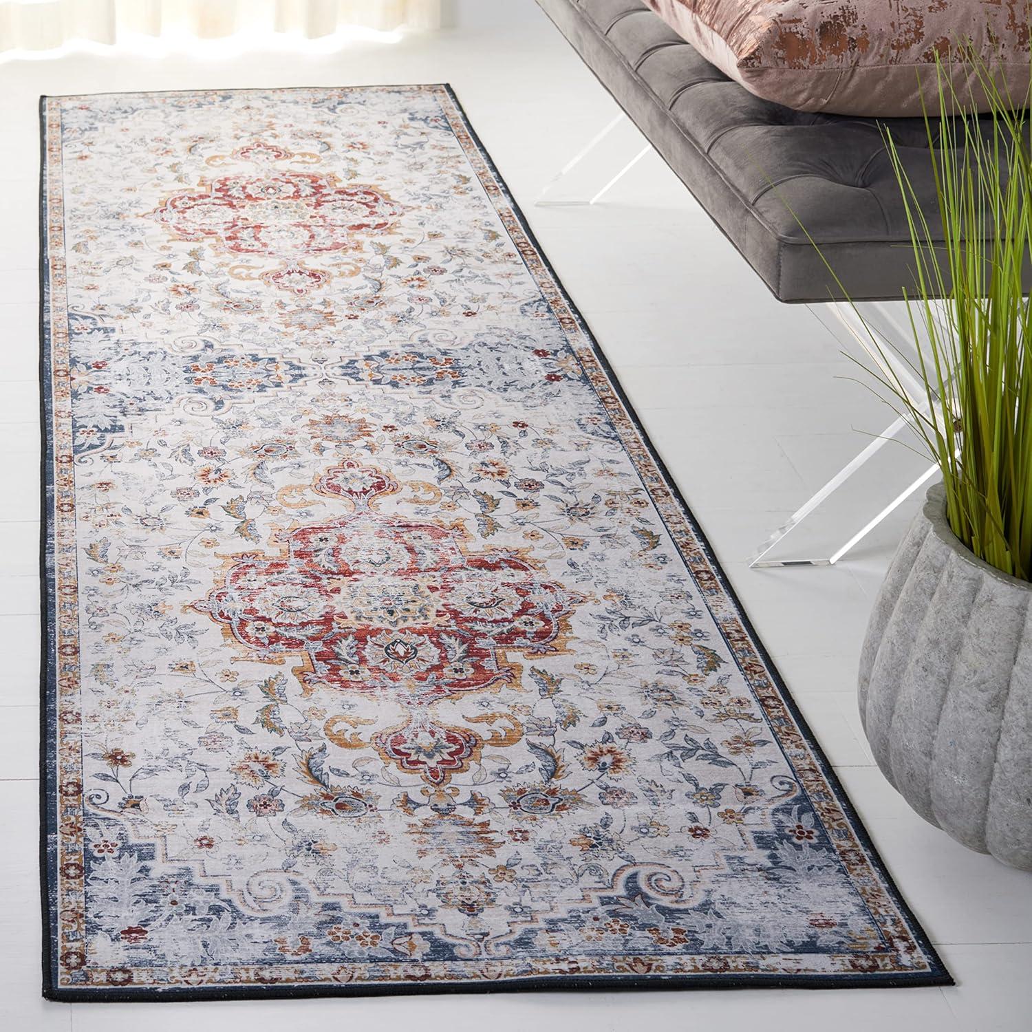 image:imageSAFAVIEH Washable Rug Tucson Collection 8 x 10 Grey amp Rust Slip Resistant amp Easy to Clean Ideal for Living Room Bedroom Dining Space TSN117FGreyRust