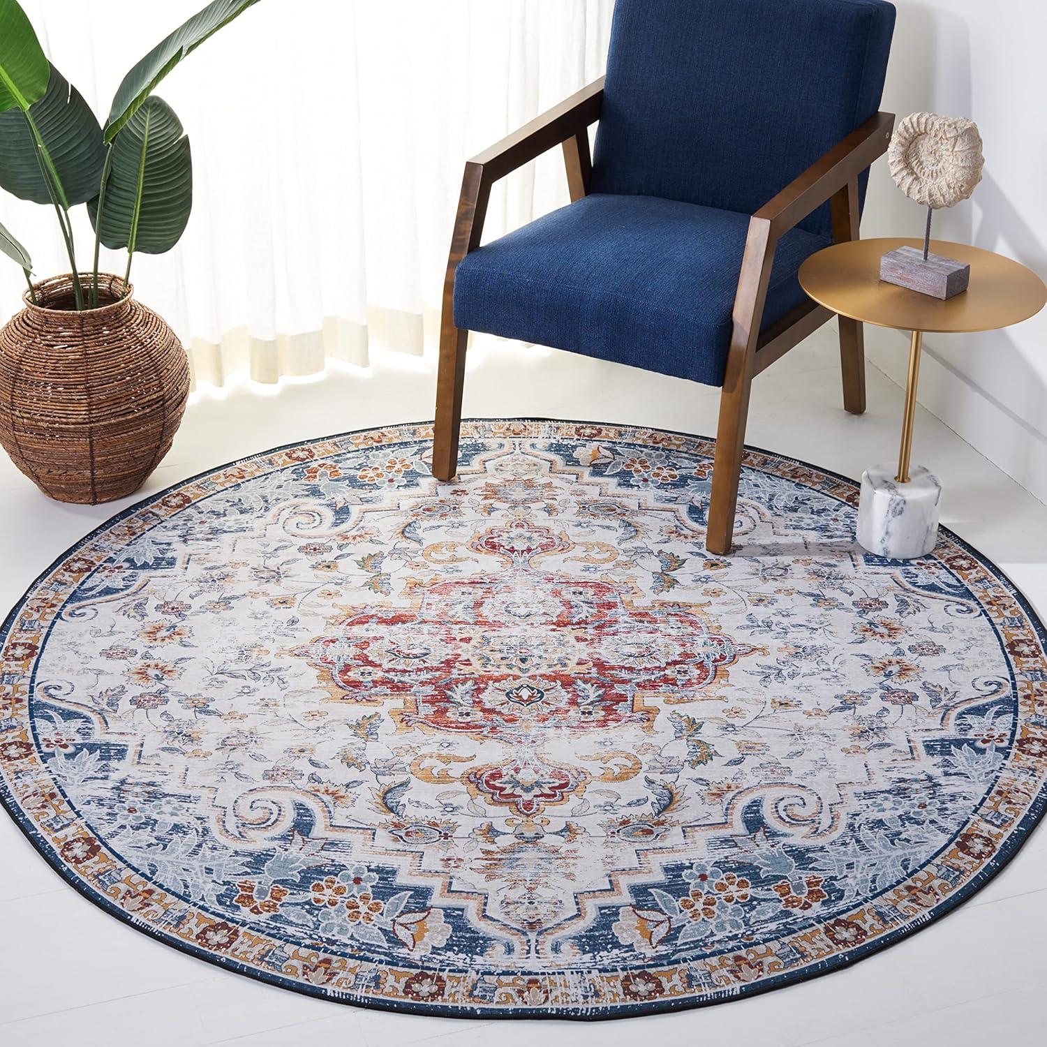 image:imageSAFAVIEH Washable Rug Tucson Collection 8 x 10 Grey amp Rust Slip Resistant amp Easy to Clean Ideal for Living Room Bedroom Dining Space TSN117FGreyRust