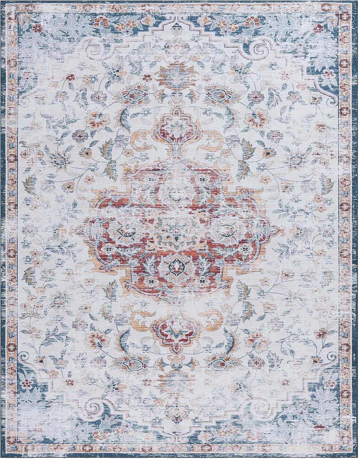 image:imageSAFAVIEH Washable Rug Tucson Collection 8 x 10 Grey amp Rust Slip Resistant amp Easy to Clean Ideal for Living Room Bedroom Dining Space TSN117FGreyRust