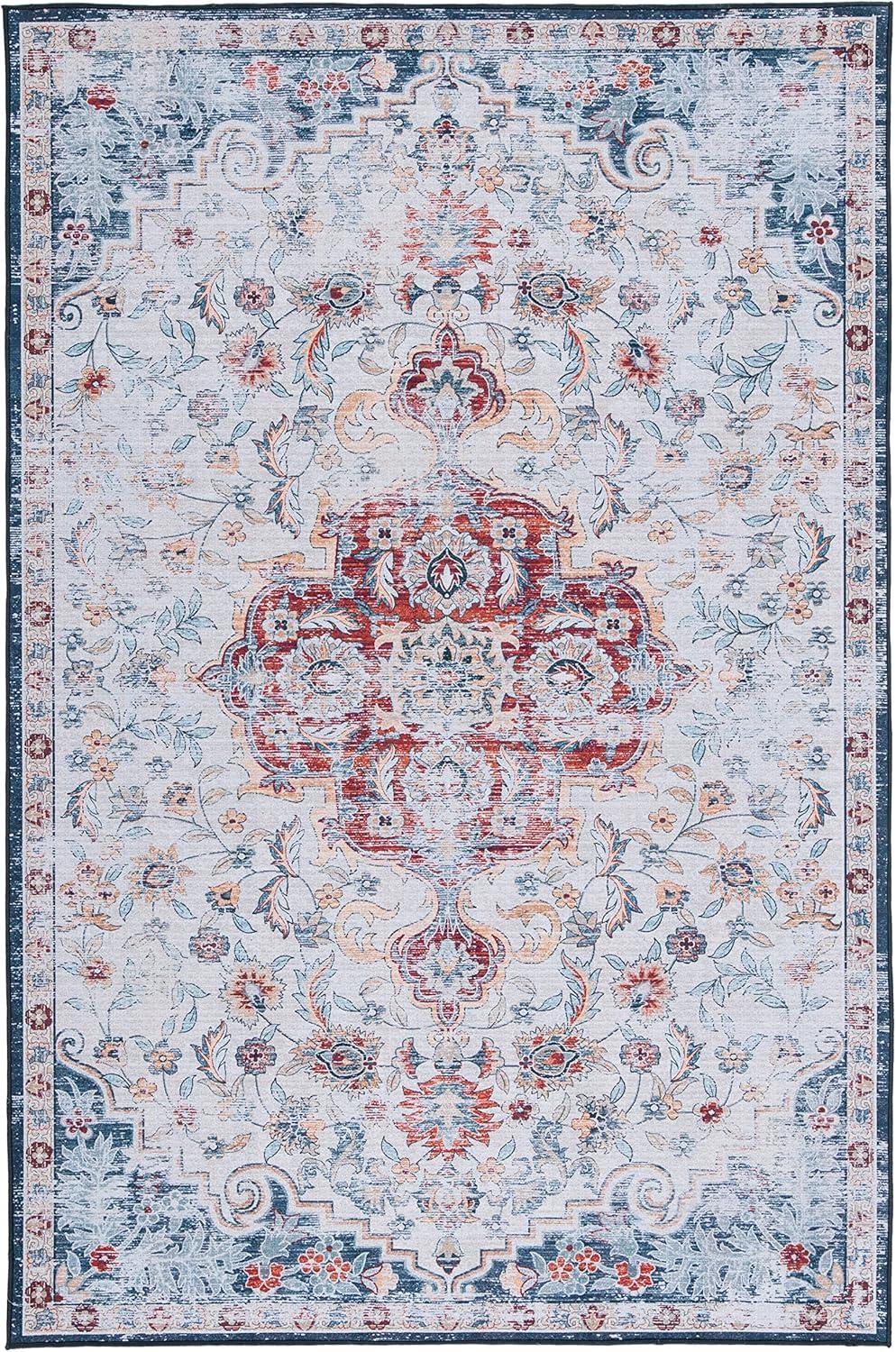 image:imageSAFAVIEH Washable Rug Tucson Collection 8 x 10 Grey amp Rust Slip Resistant amp Easy to Clean Ideal for Living Room Bedroom Dining Space TSN117FGreyRust