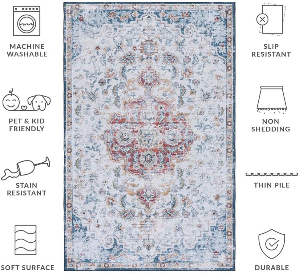 image:imageSAFAVIEH Washable Rug Tucson Collection 8 x 10 Grey amp Rust Slip Resistant amp Easy to Clean Ideal for Living Room Bedroom Dining Space TSN117FGreyRust