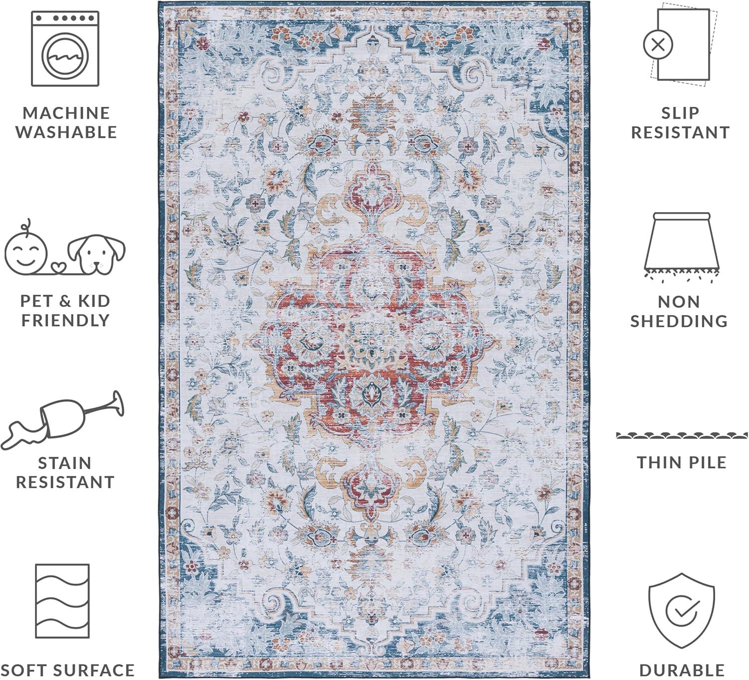image:imageSAFAVIEH Washable Rug Tucson Collection 8 x 10 Grey amp Rust Slip Resistant amp Easy to Clean Ideal for Living Room Bedroom Dining Space TSN117FGreyRust