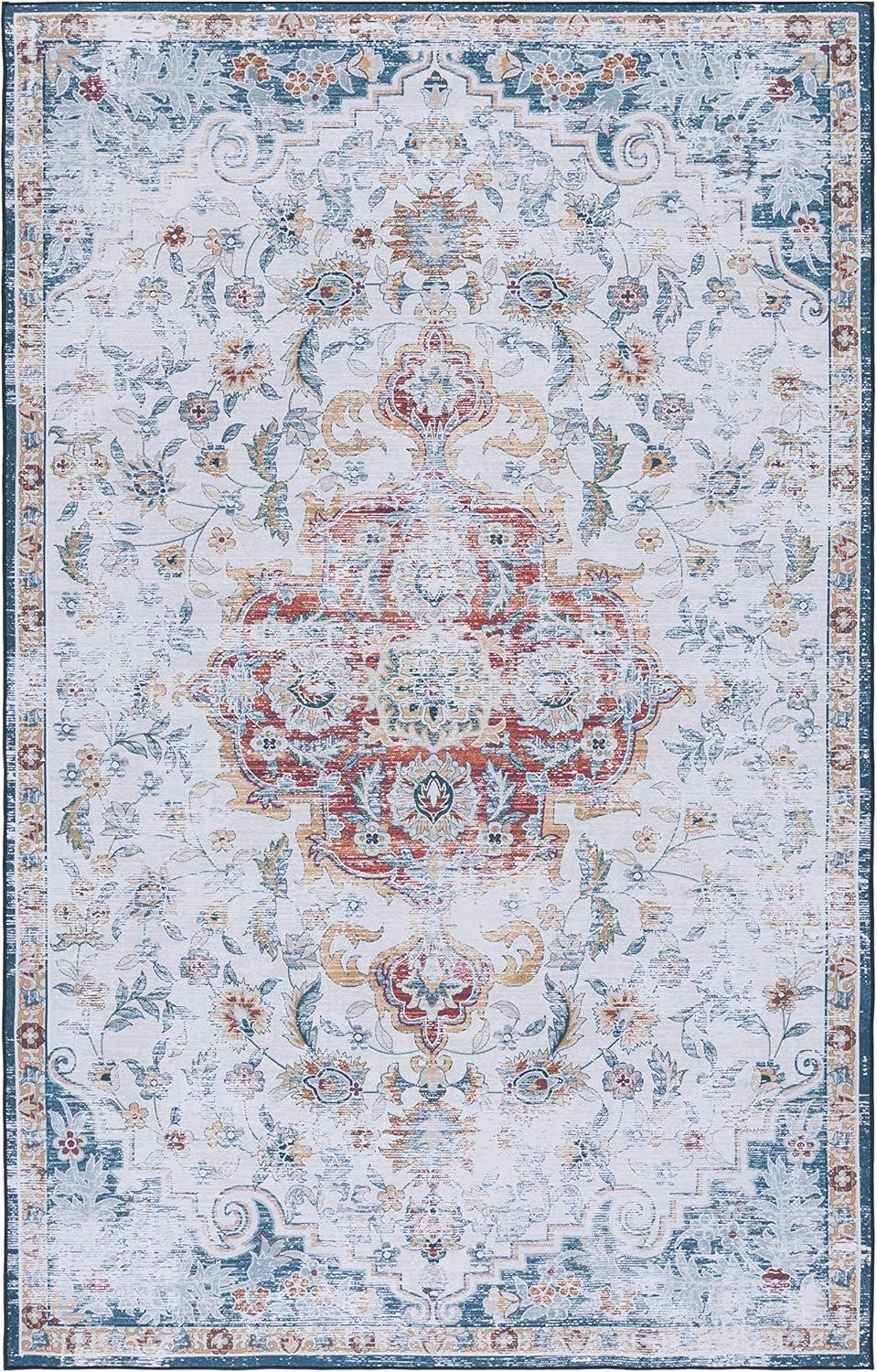 image:imageSAFAVIEH Washable Rug Tucson Collection 8 x 10 Grey amp Rust Slip Resistant amp Easy to Clean Ideal for Living Room Bedroom Dining Space TSN117FGreyRust