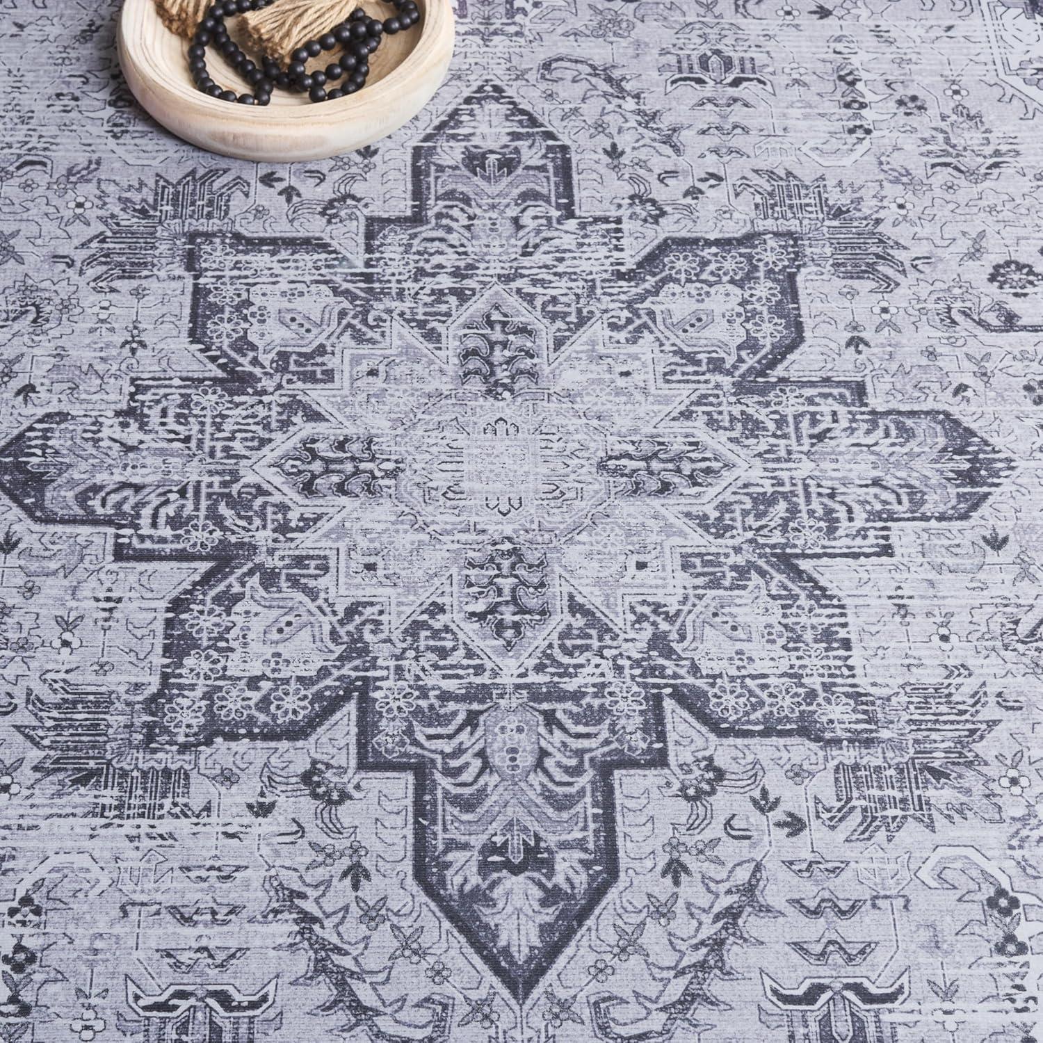 image:imageSAFAVIEH Washable Rug Tucson Collection 8 x 10 Ivory amp Red Slip Resistant amp Easy to Clean Ideal for Living Room Bedroom Dining Space TSN113ADark GreyGrey