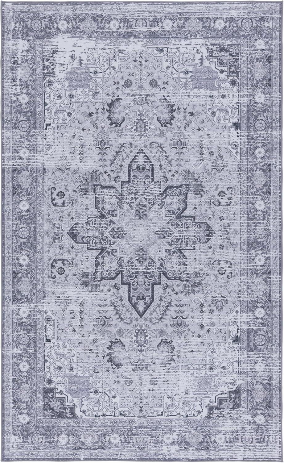 image:imageSAFAVIEH Washable Rug Tucson Collection 8 x 10 Ivory amp Red Slip Resistant amp Easy to Clean Ideal for Living Room Bedroom Dining Space TSN113ADark GreyGrey