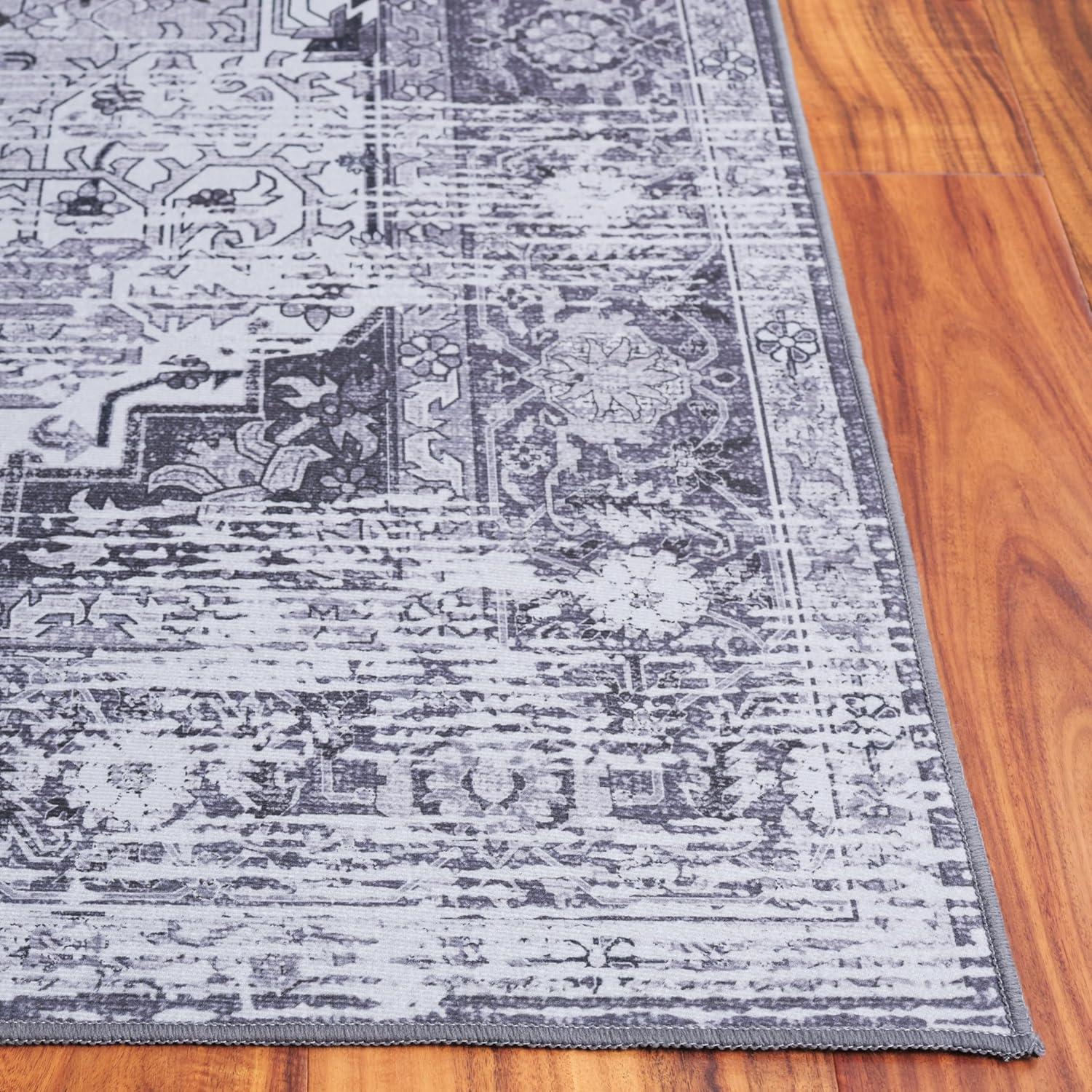 image:imageSAFAVIEH Washable Rug Tucson Collection 8 x 10 Ivory amp Red Slip Resistant amp Easy to Clean Ideal for Living Room Bedroom Dining Space TSN113ADark GreyGrey