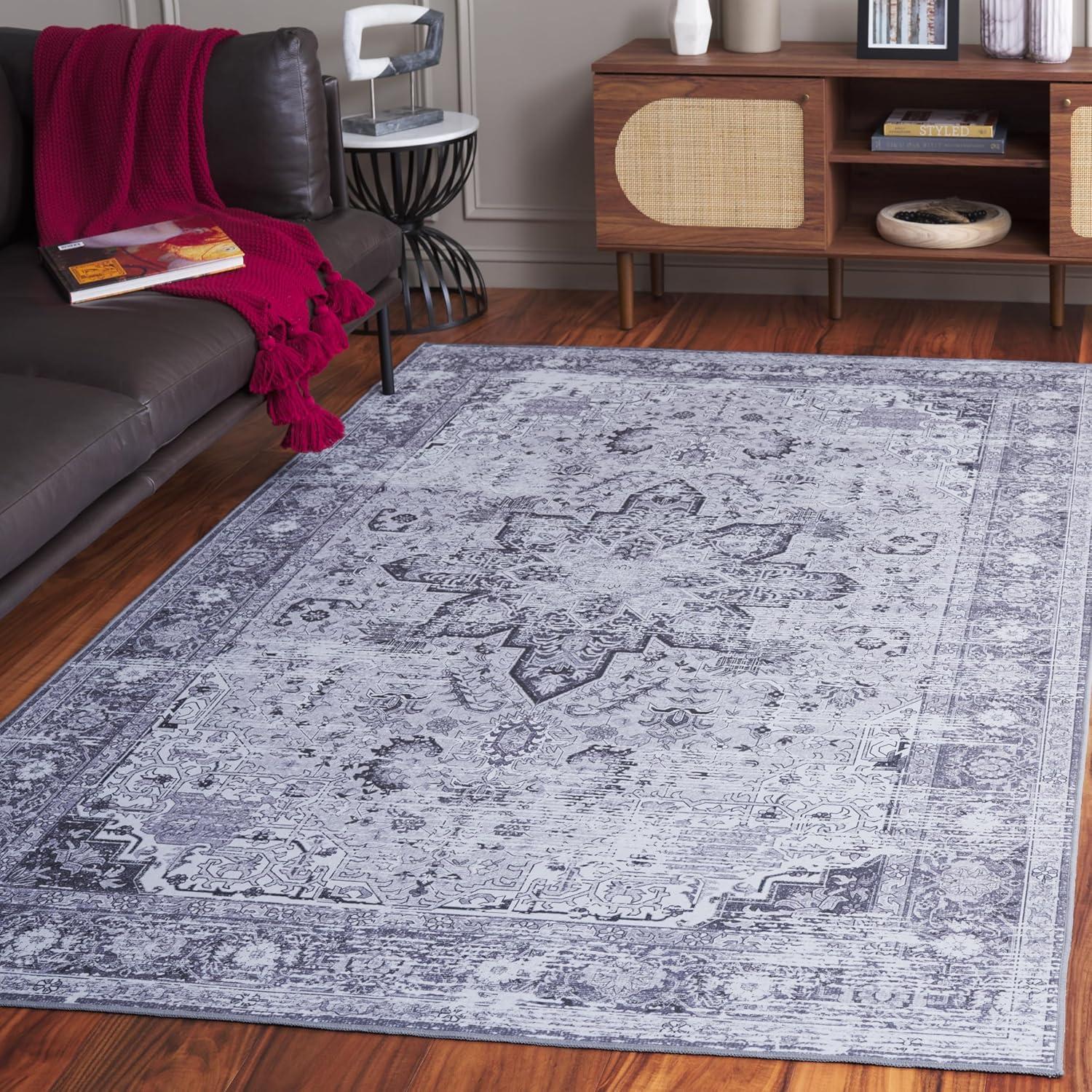 image:imageSAFAVIEH Washable Rug Tucson Collection 8 x 10 Ivory amp Red Slip Resistant amp Easy to Clean Ideal for Living Room Bedroom Dining Space TSN113ADark GreyGrey