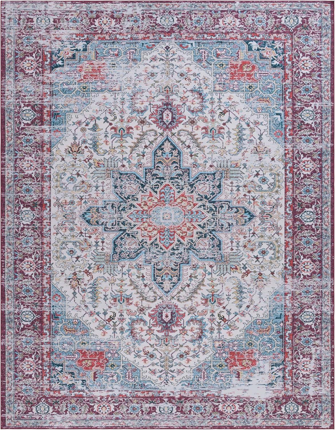 image:imageSAFAVIEH Washable Rug Tucson Collection 8 x 10 Ivory amp Red Slip Resistant amp Easy to Clean Ideal for Living Room Bedroom Dining Space TSN113AIvoryRed