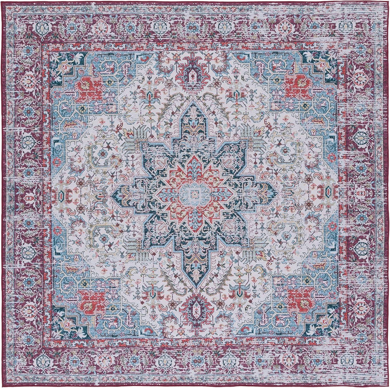 image:imageSAFAVIEH Washable Rug Tucson Collection 8 x 10 Ivory amp Red Slip Resistant amp Easy to Clean Ideal for Living Room Bedroom Dining Space TSN113AIvoryRed