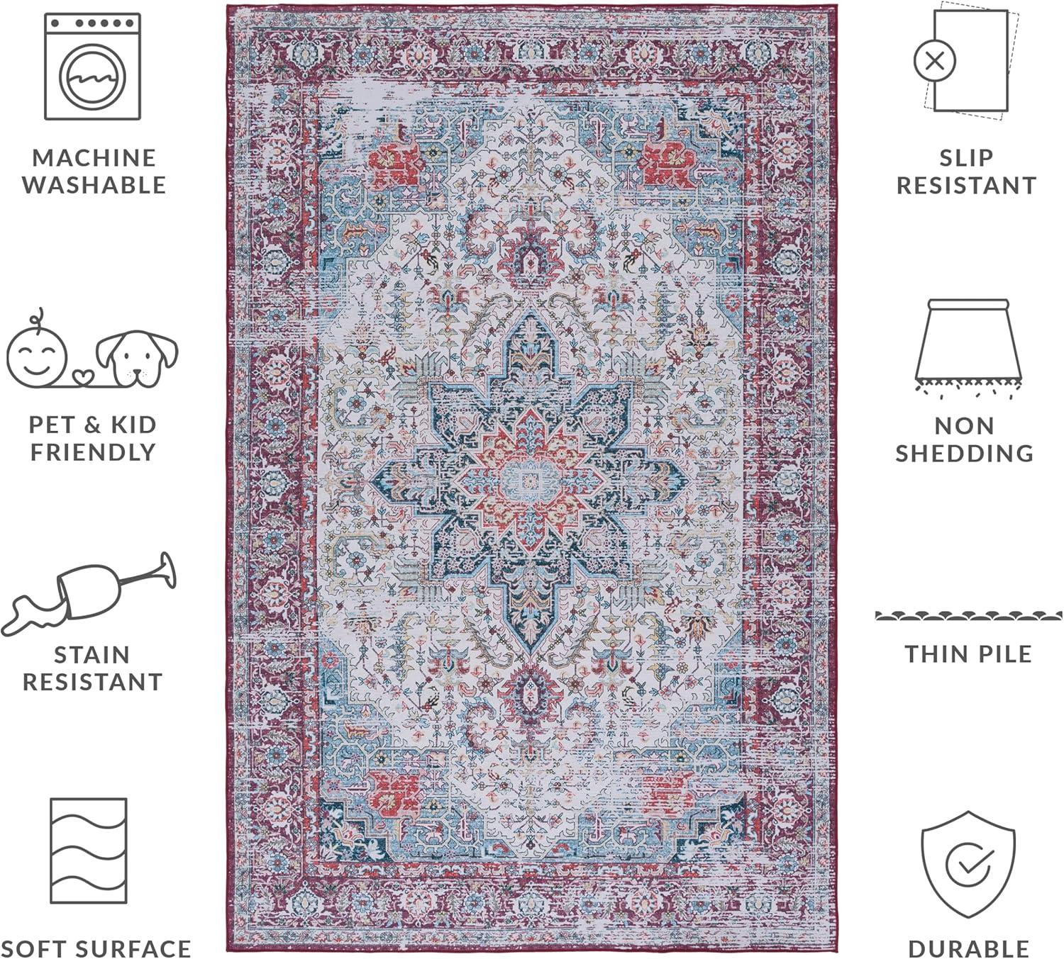 image:imageSAFAVIEH Washable Rug Tucson Collection 8 x 10 Ivory amp Red Slip Resistant amp Easy to Clean Ideal for Living Room Bedroom Dining Space TSN113AIvoryRed