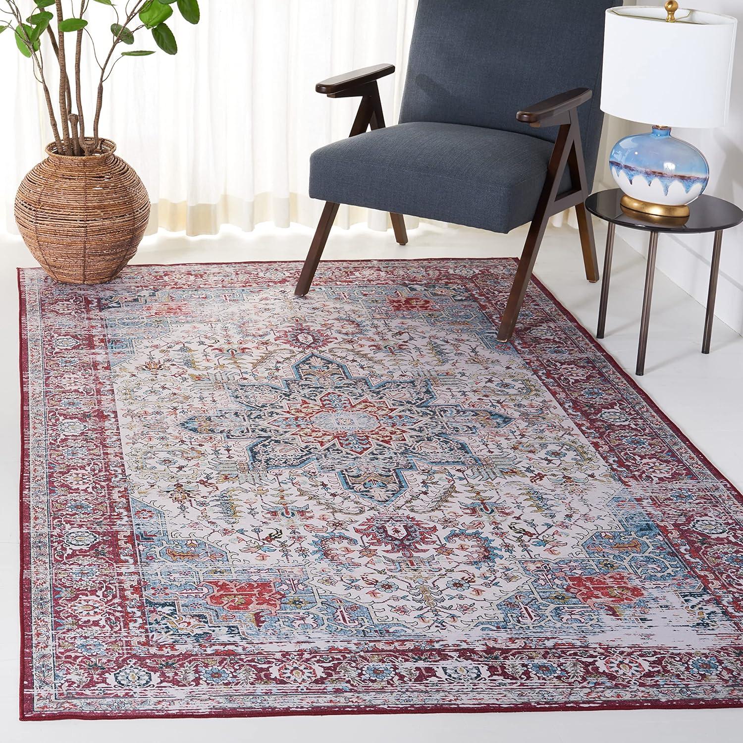 image:imageSAFAVIEH Washable Rug Tucson Collection 8 x 10 Ivory amp Red Slip Resistant amp Easy to Clean Ideal for Living Room Bedroom Dining Space TSN113AIvoryRed