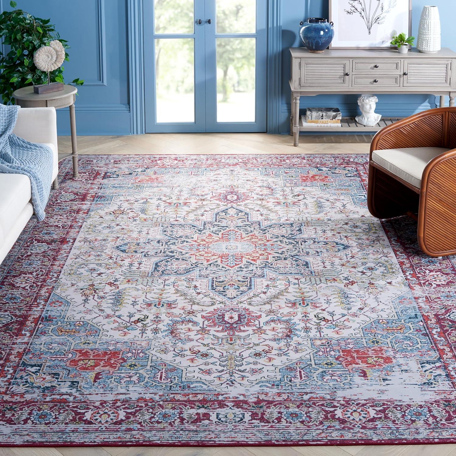 image:imageSAFAVIEH Washable Rug Tucson Collection 8 x 10 Ivory amp Red Slip Resistant amp Easy to Clean Ideal for Living Room Bedroom Dining Space TSN113AIvoryRed