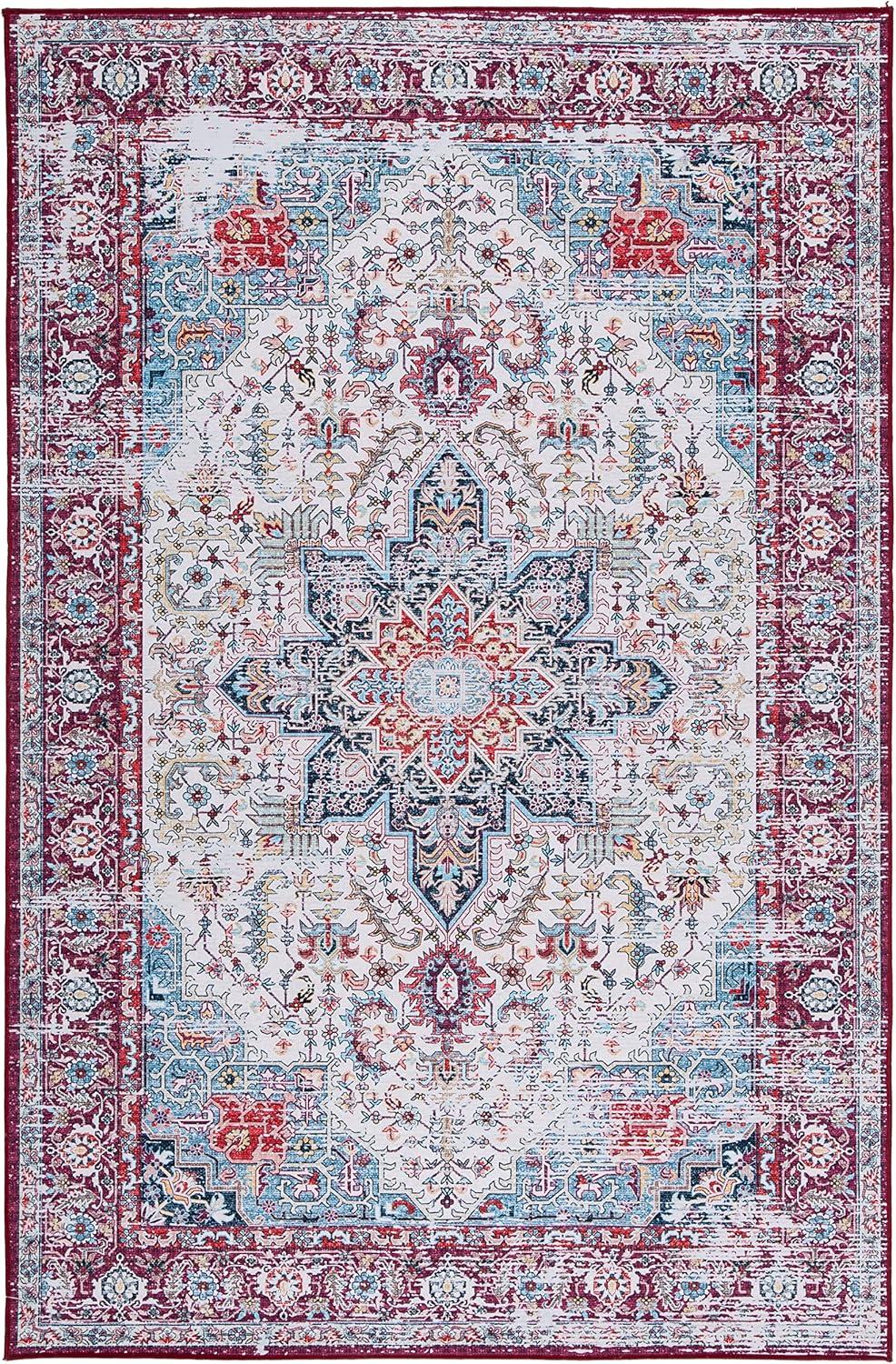 image:imageSAFAVIEH Washable Rug Tucson Collection 8 x 10 Ivory amp Red Slip Resistant amp Easy to Clean Ideal for Living Room Bedroom Dining Space TSN113AIvoryRed
