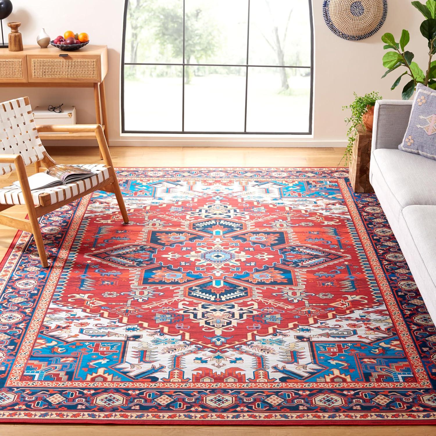 image:imageSAFAVIEH Washable Rug Tucson Collection 8 x 10 Red amp Navy Slip Resistant amp Easy to Clean Ideal for Living Room Bedroom Dining Space TSN101SRedBlue