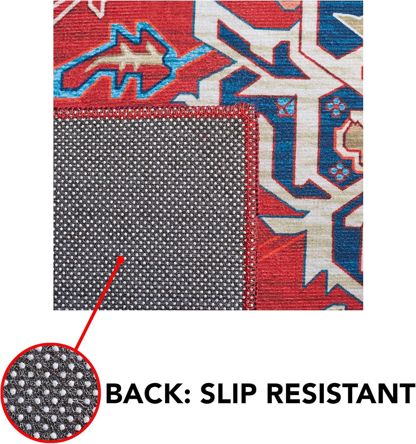 image:imageSAFAVIEH Washable Rug Tucson Collection 8 x 10 Red amp Navy Slip Resistant amp Easy to Clean Ideal for Living Room Bedroom Dining Space TSN101SRedBlue