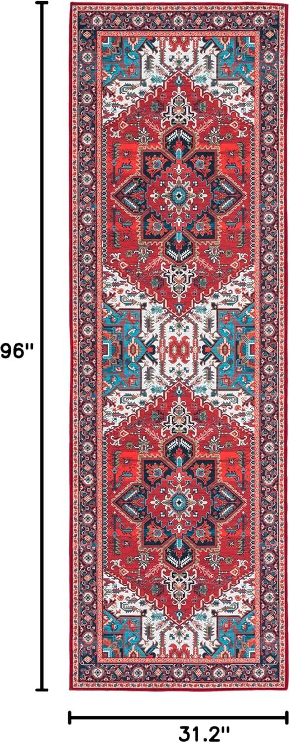 image:imageSAFAVIEH Washable Rug Tucson Collection 8 x 10 Red amp Navy Slip Resistant amp Easy to Clean Ideal for Living Room Bedroom Dining Space TSN101SRedBlue