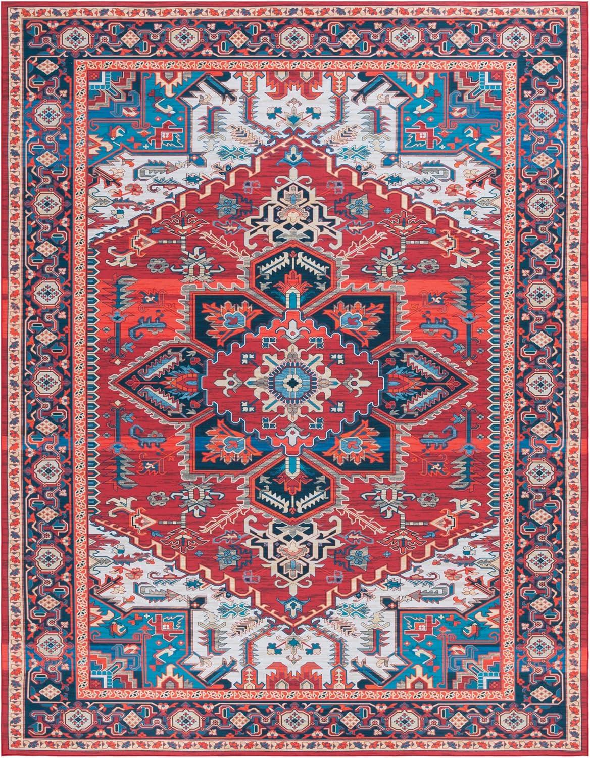 image:imageSAFAVIEH Washable Rug Tucson Collection 8 x 10 Red amp Navy Slip Resistant amp Easy to Clean Ideal for Living Room Bedroom Dining Space TSN101SRedBlue