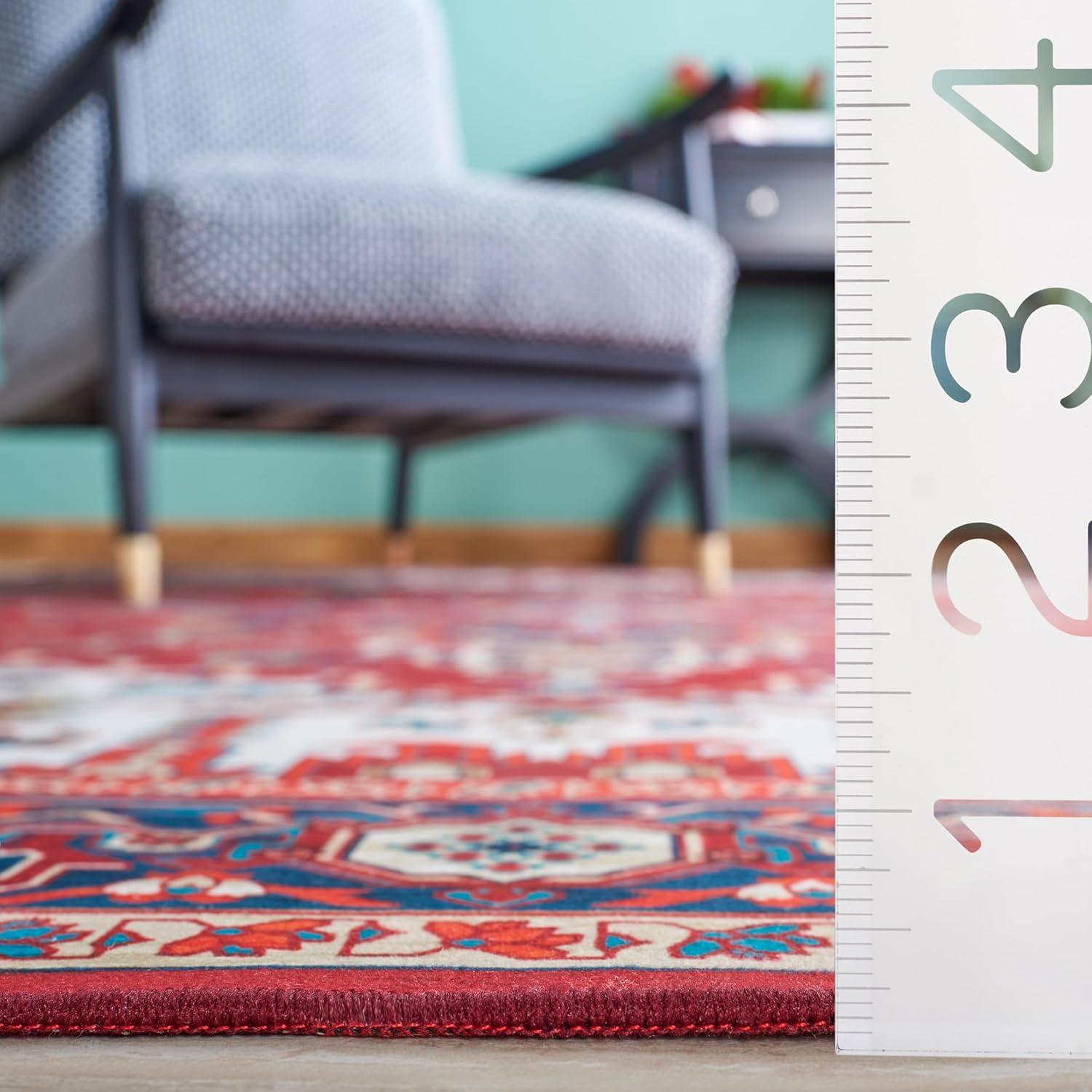 image:imageSAFAVIEH Washable Rug Tucson Collection 8 x 10 Red amp Navy Slip Resistant amp Easy to Clean Ideal for Living Room Bedroom Dining Space TSN101SRedBlue