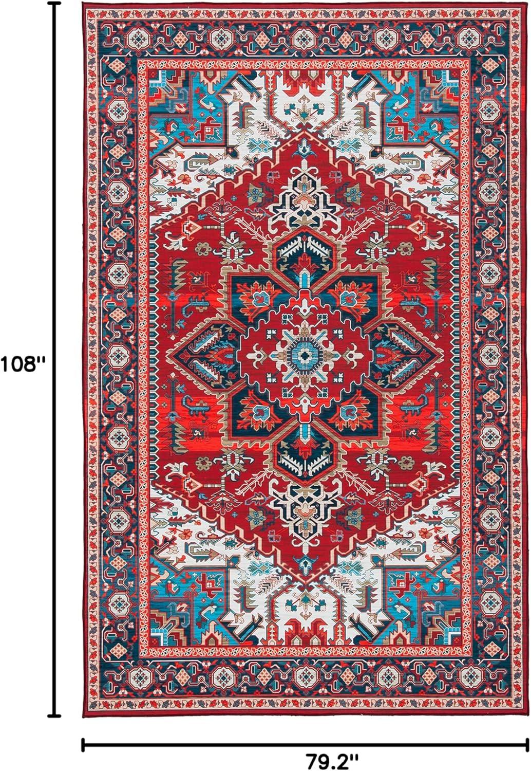 image:imageSAFAVIEH Washable Rug Tucson Collection 8 x 10 Red amp Navy Slip Resistant amp Easy to Clean Ideal for Living Room Bedroom Dining Space TSN101SRedBlue