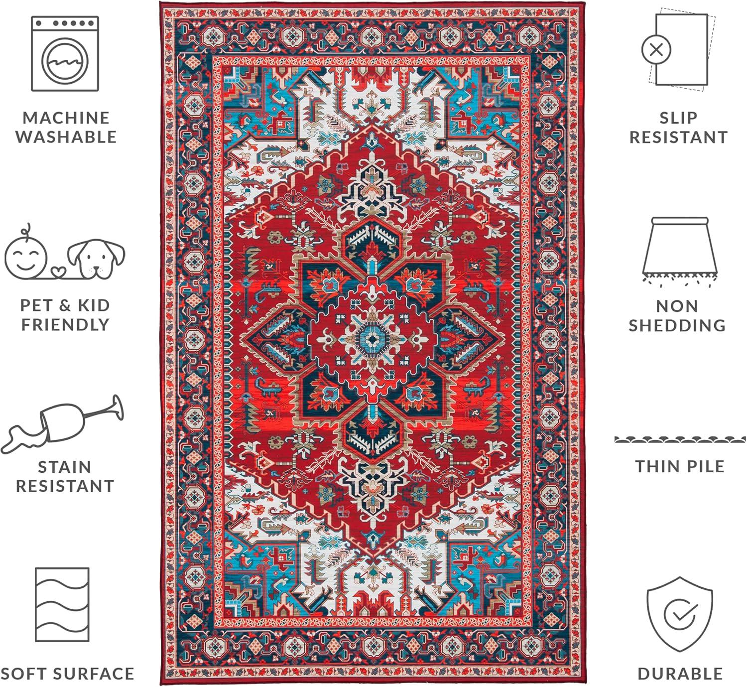 image:imageSAFAVIEH Washable Rug Tucson Collection 8 x 10 Red amp Navy Slip Resistant amp Easy to Clean Ideal for Living Room Bedroom Dining Space TSN101SRedBlue