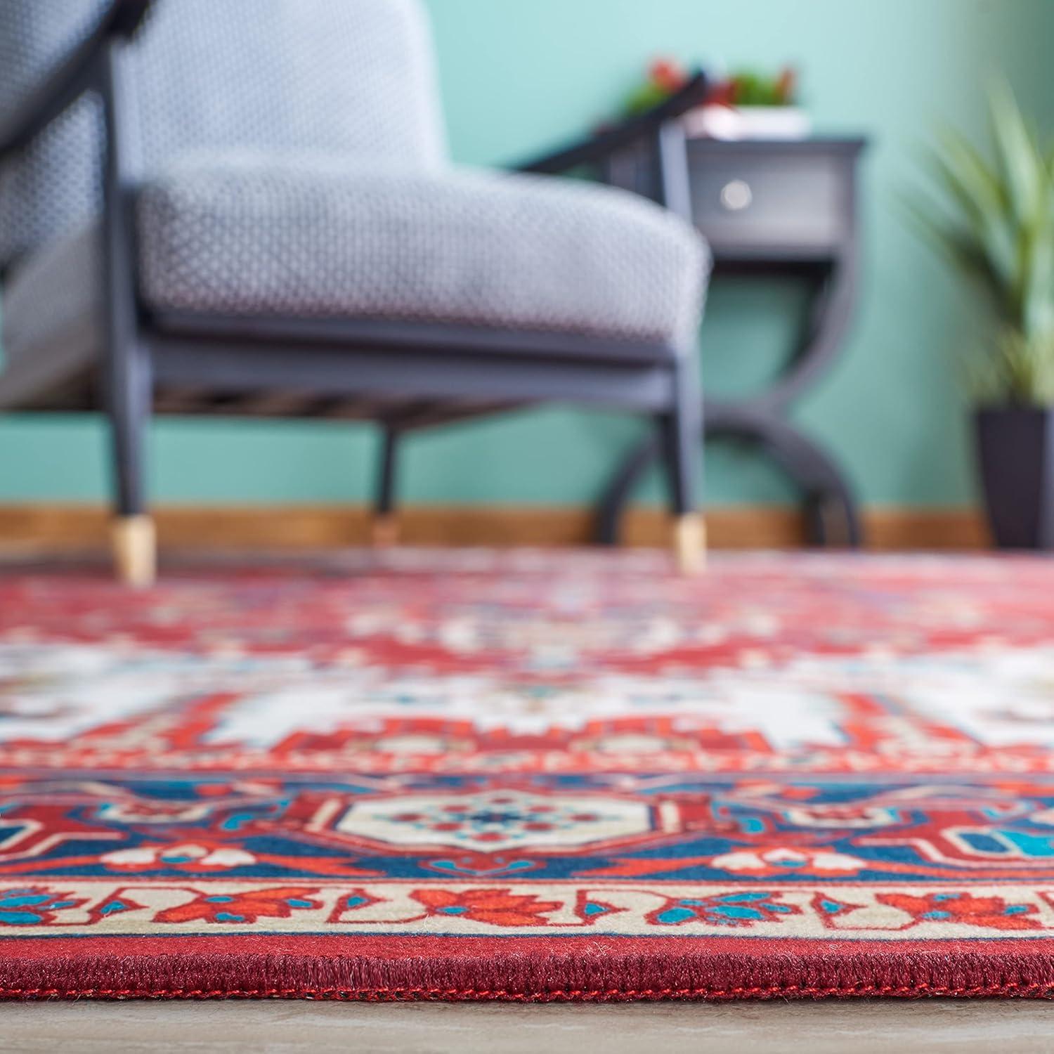 image:imageSAFAVIEH Washable Rug Tucson Collection 8 x 10 Red amp Navy Slip Resistant amp Easy to Clean Ideal for Living Room Bedroom Dining Space TSN101SRedBlue