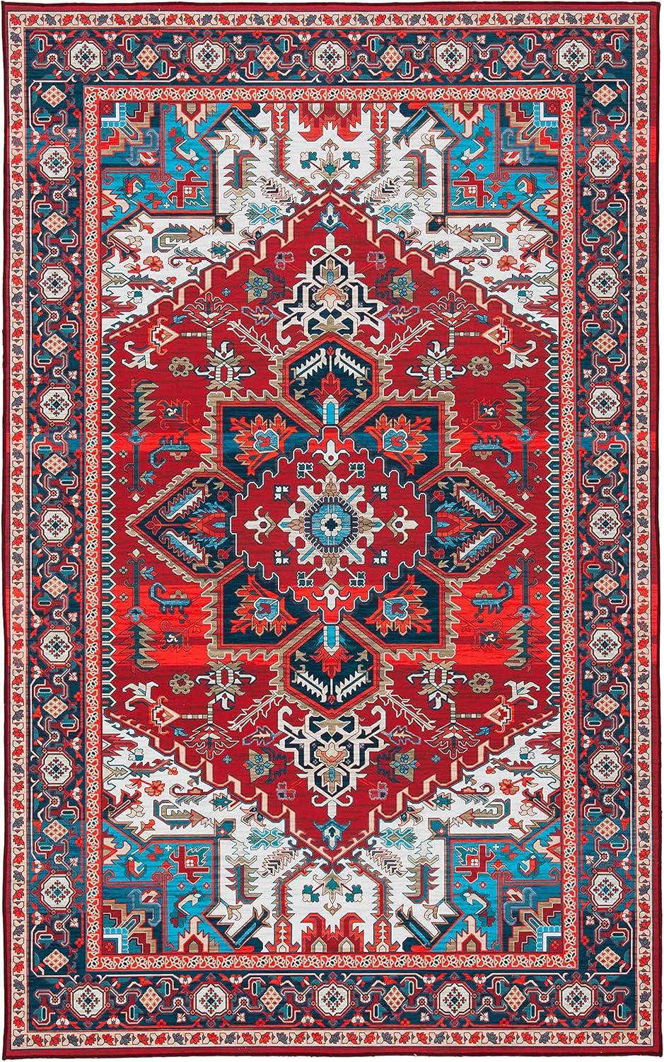 image:imageSAFAVIEH Washable Rug Tucson Collection 8 x 10 Red amp Navy Slip Resistant amp Easy to Clean Ideal for Living Room Bedroom Dining Space TSN101SRedBlue