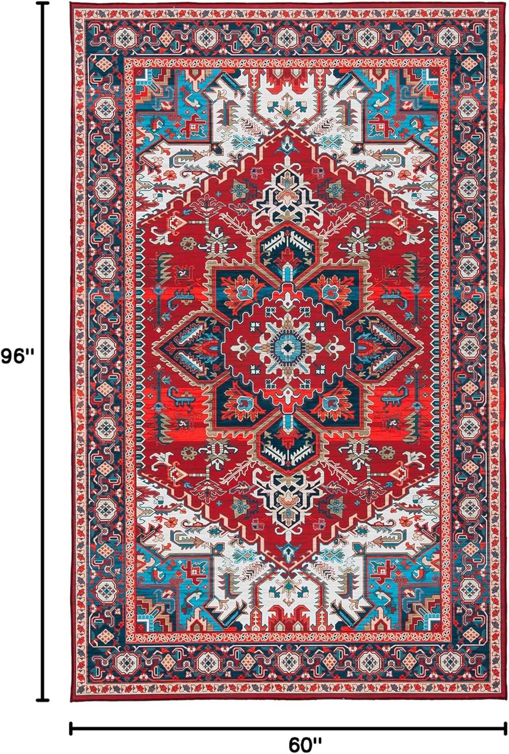 image:imageSAFAVIEH Washable Rug Tucson Collection 8 x 10 Red amp Navy Slip Resistant amp Easy to Clean Ideal for Living Room Bedroom Dining Space TSN101SRedBlue