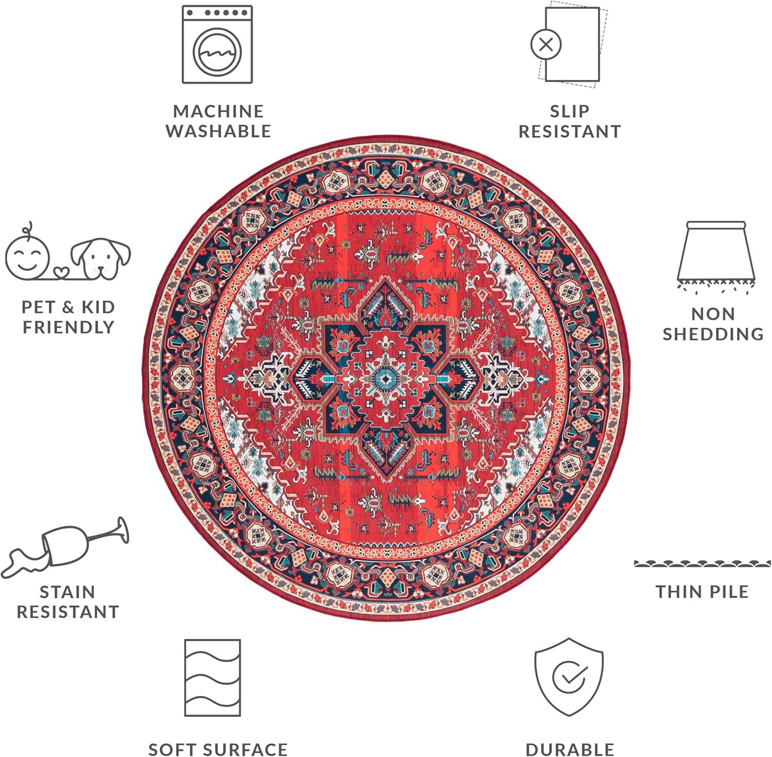image:imageSAFAVIEH Washable Rug Tucson Collection 8 x 10 Red amp Navy Slip Resistant amp Easy to Clean Ideal for Living Room Bedroom Dining Space TSN101SRedBlue
