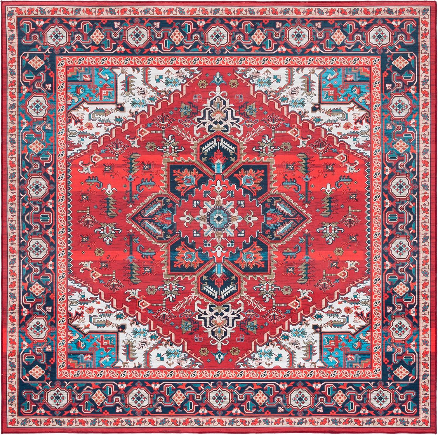 image:imageSAFAVIEH Washable Rug Tucson Collection 8 x 10 Red amp Navy Slip Resistant amp Easy to Clean Ideal for Living Room Bedroom Dining Space TSN101SRedBlue