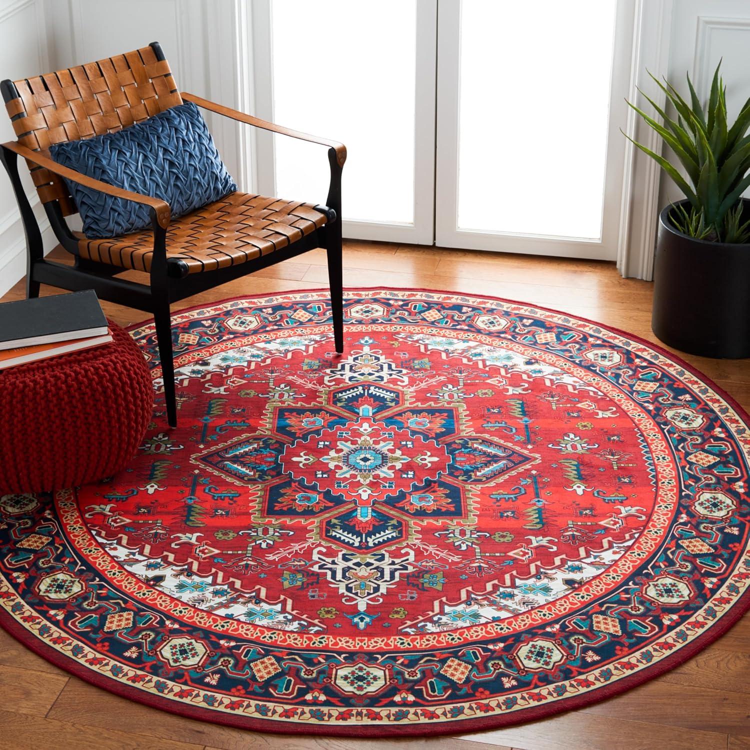 image:imageSAFAVIEH Washable Rug Tucson Collection 8 x 10 Red amp Navy Slip Resistant amp Easy to Clean Ideal for Living Room Bedroom Dining Space TSN101SRedBlue