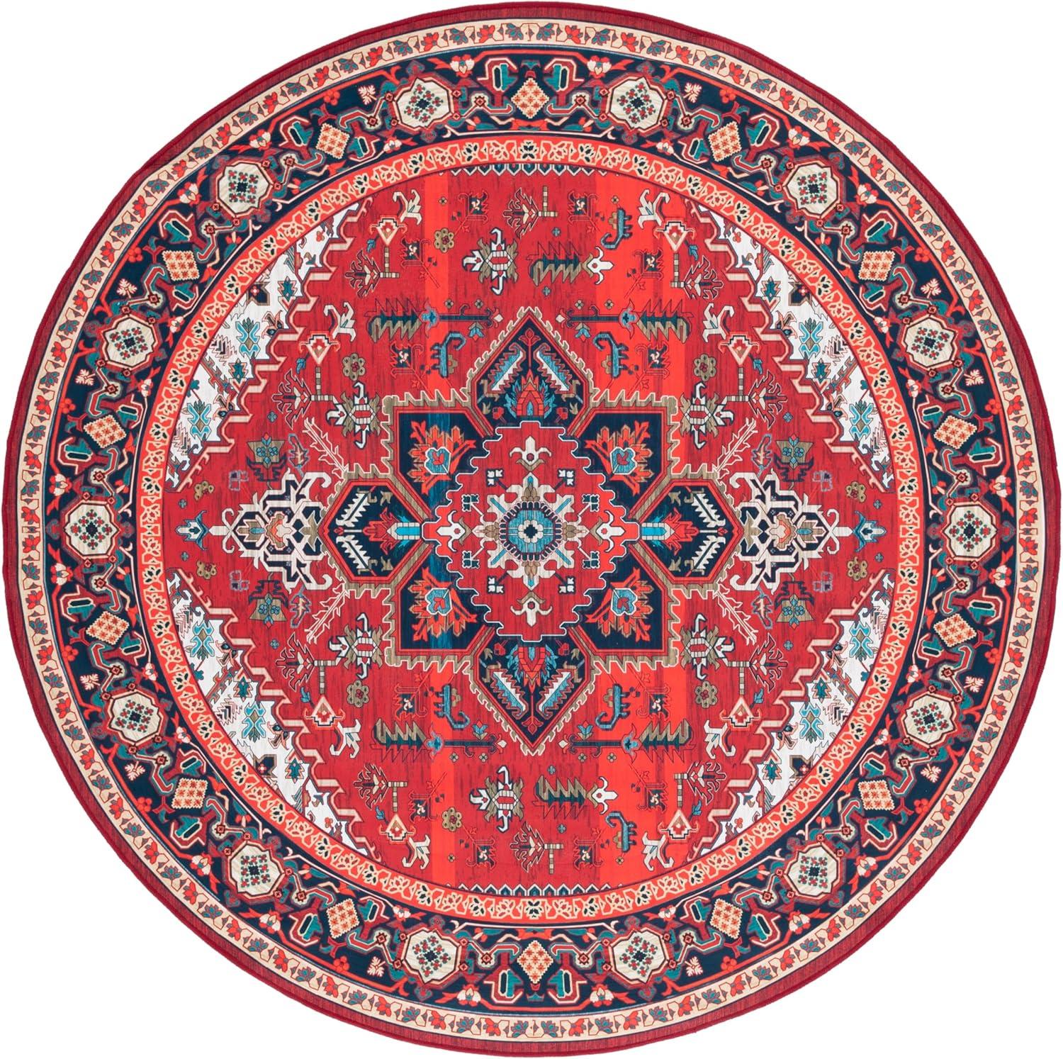 image:imageSAFAVIEH Washable Rug Tucson Collection 8 x 10 Red amp Navy Slip Resistant amp Easy to Clean Ideal for Living Room Bedroom Dining Space TSN101SRedBlue
