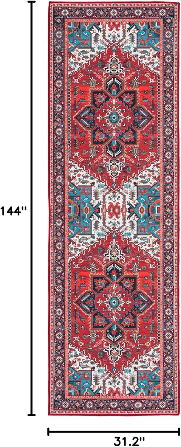 image:imageSAFAVIEH Washable Rug Tucson Collection 8 x 10 Red amp Navy Slip Resistant amp Easy to Clean Ideal for Living Room Bedroom Dining Space TSN101SRedBlue