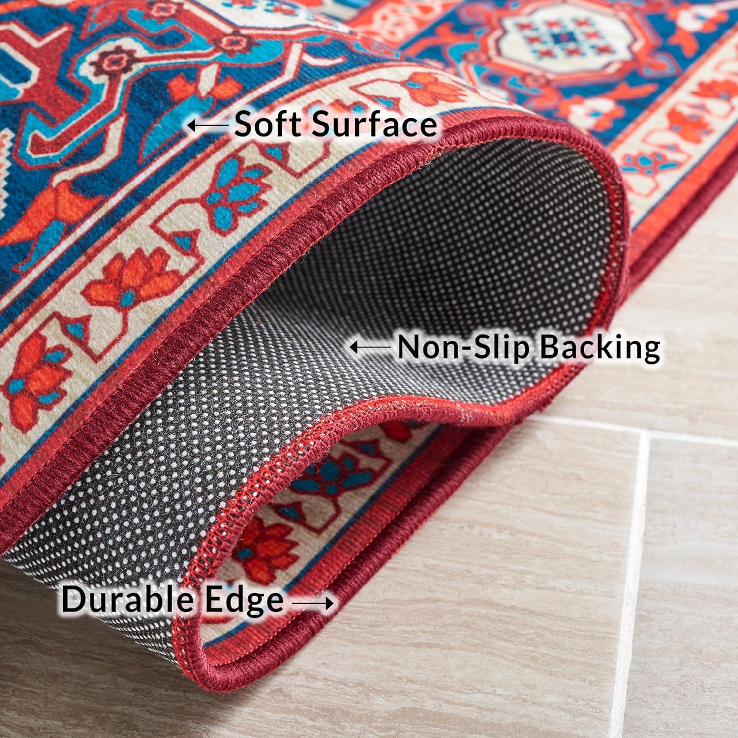 image:imageSAFAVIEH Washable Rug Tucson Collection 8 x 10 Red amp Navy Slip Resistant amp Easy to Clean Ideal for Living Room Bedroom Dining Space TSN101SRedBlue