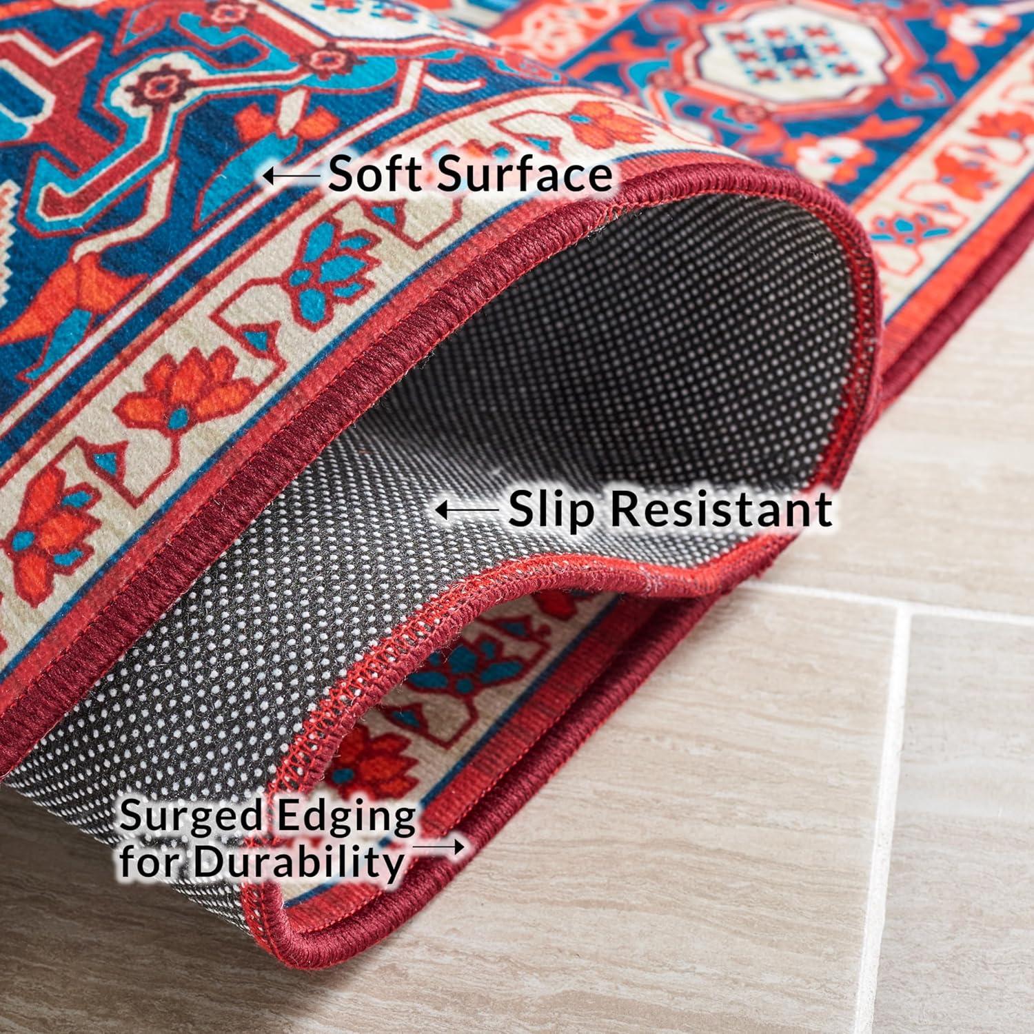 image:imageSAFAVIEH Washable Rug Tucson Collection 8 x 10 Red amp Navy Slip Resistant amp Easy to Clean Ideal for Living Room Bedroom Dining Space TSN101SRedBlue