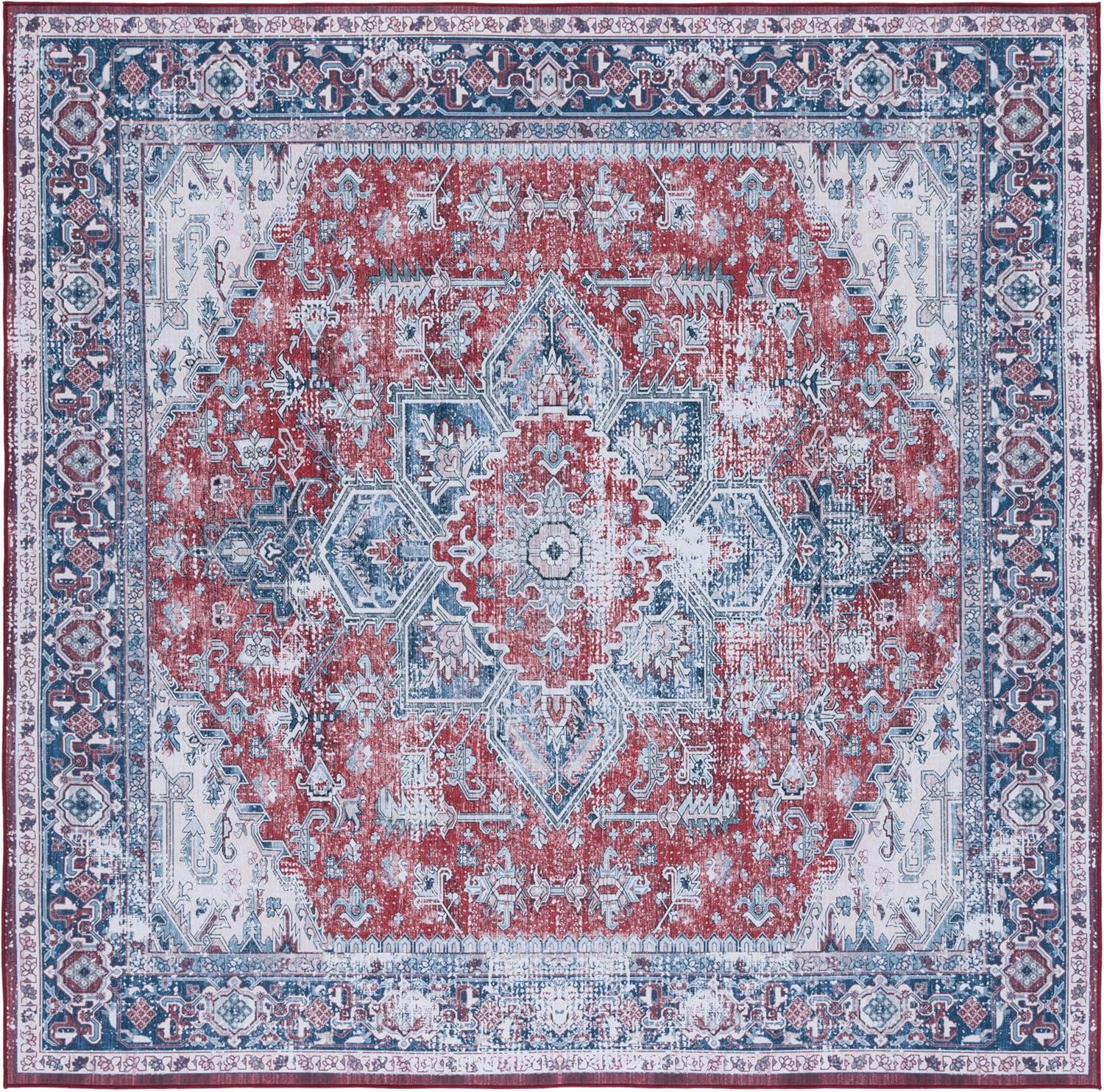 image:imageSAFAVIEH Washable Rug Tucson Collection 8 x 10 Red amp Navy Slip Resistant amp Easy to Clean Ideal for Living Room Bedroom Dining Space TSN101SRedNavy