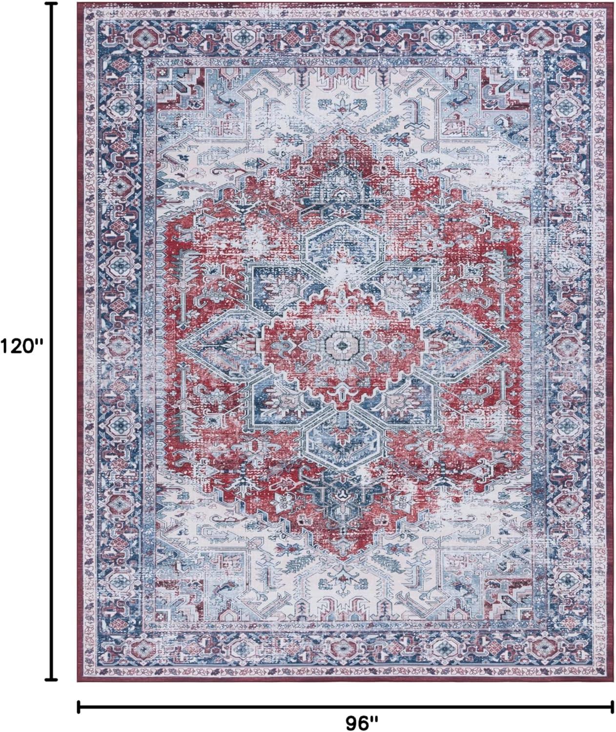 image:imageSAFAVIEH Washable Rug Tucson Collection 8 x 10 Red amp Navy Slip Resistant amp Easy to Clean Ideal for Living Room Bedroom Dining Space TSN101SRedNavy