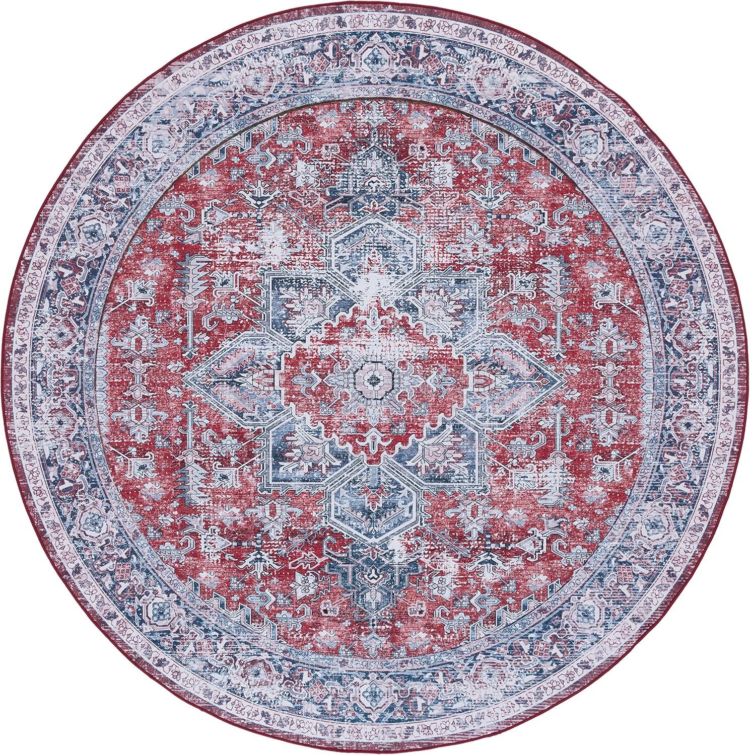 image:imageSAFAVIEH Washable Rug Tucson Collection 8 x 10 Red amp Navy Slip Resistant amp Easy to Clean Ideal for Living Room Bedroom Dining Space TSN101SRedNavy