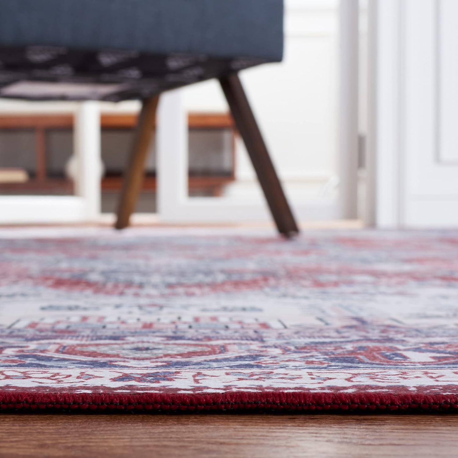 image:imageSAFAVIEH Washable Rug Tucson Collection 8 x 10 Red amp Navy Slip Resistant amp Easy to Clean Ideal for Living Room Bedroom Dining Space TSN101SRedNavy