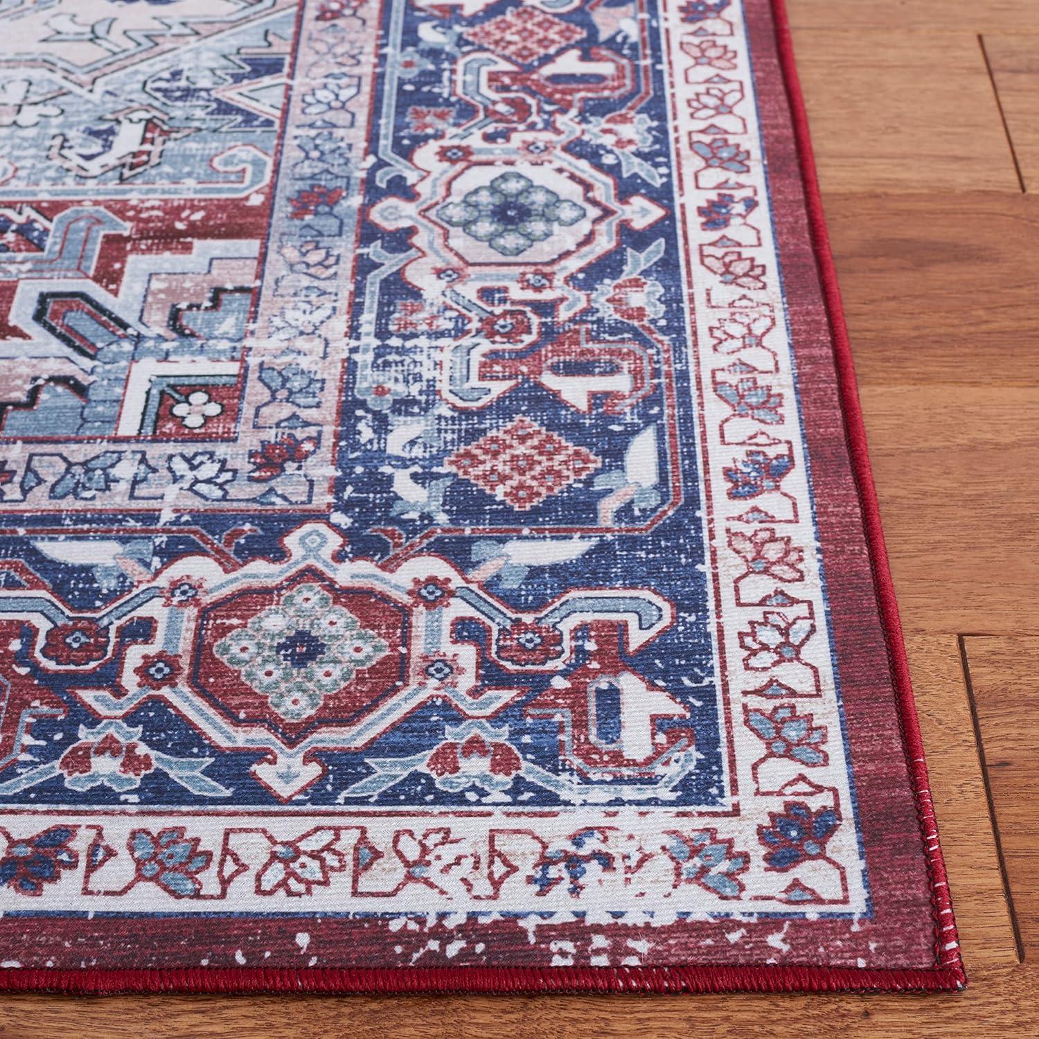 image:imageSAFAVIEH Washable Rug Tucson Collection 8 x 10 Red amp Navy Slip Resistant amp Easy to Clean Ideal for Living Room Bedroom Dining Space TSN101SRedNavy