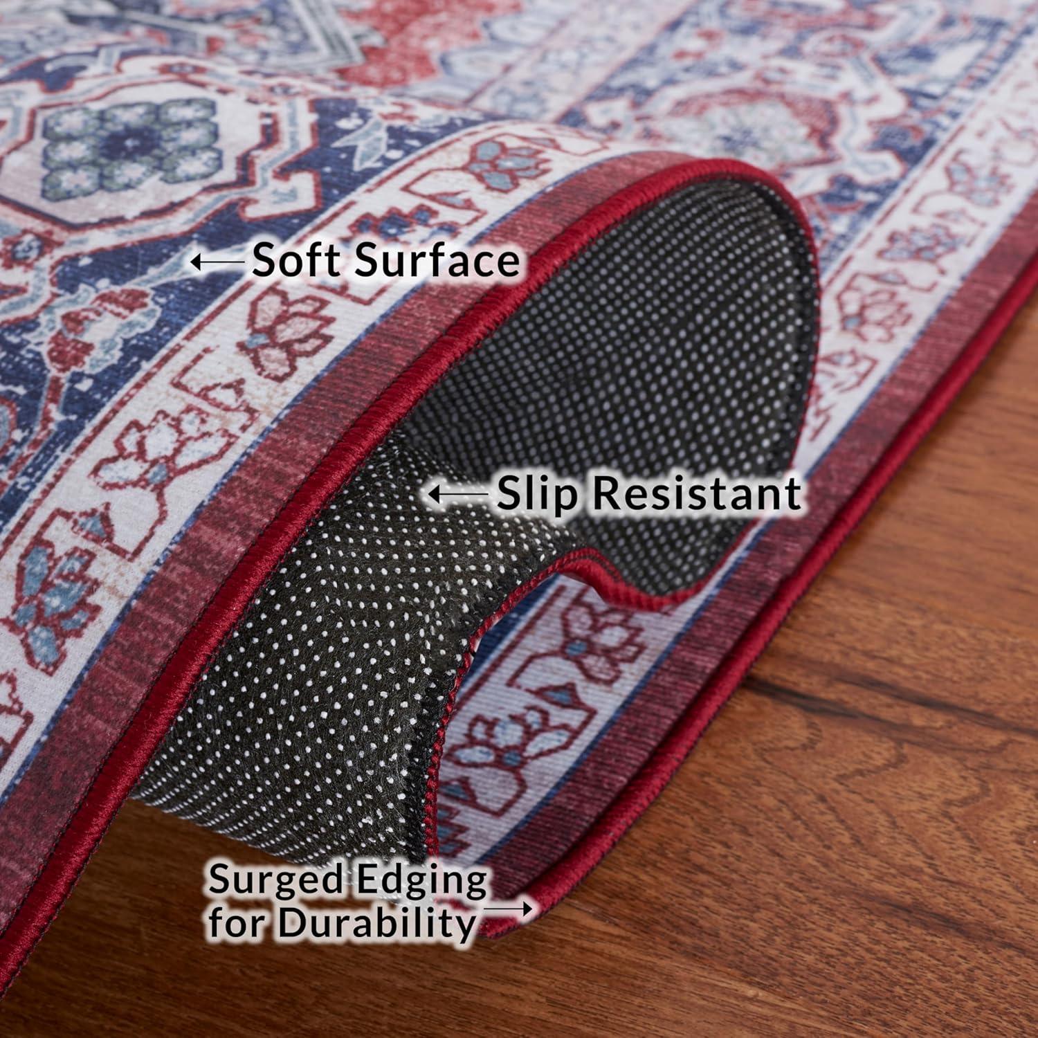 image:imageSAFAVIEH Washable Rug Tucson Collection 8 x 10 Red amp Navy Slip Resistant amp Easy to Clean Ideal for Living Room Bedroom Dining Space TSN101SRedNavy