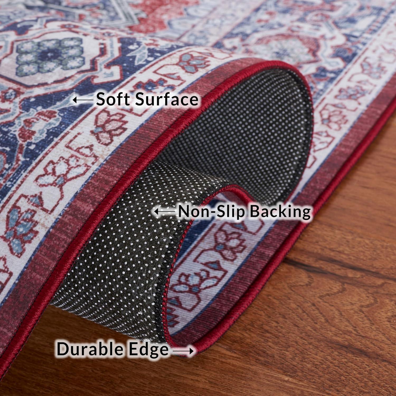 image:imageSAFAVIEH Washable Rug Tucson Collection 8 x 10 Red amp Navy Slip Resistant amp Easy to Clean Ideal for Living Room Bedroom Dining Space TSN101SRedNavy