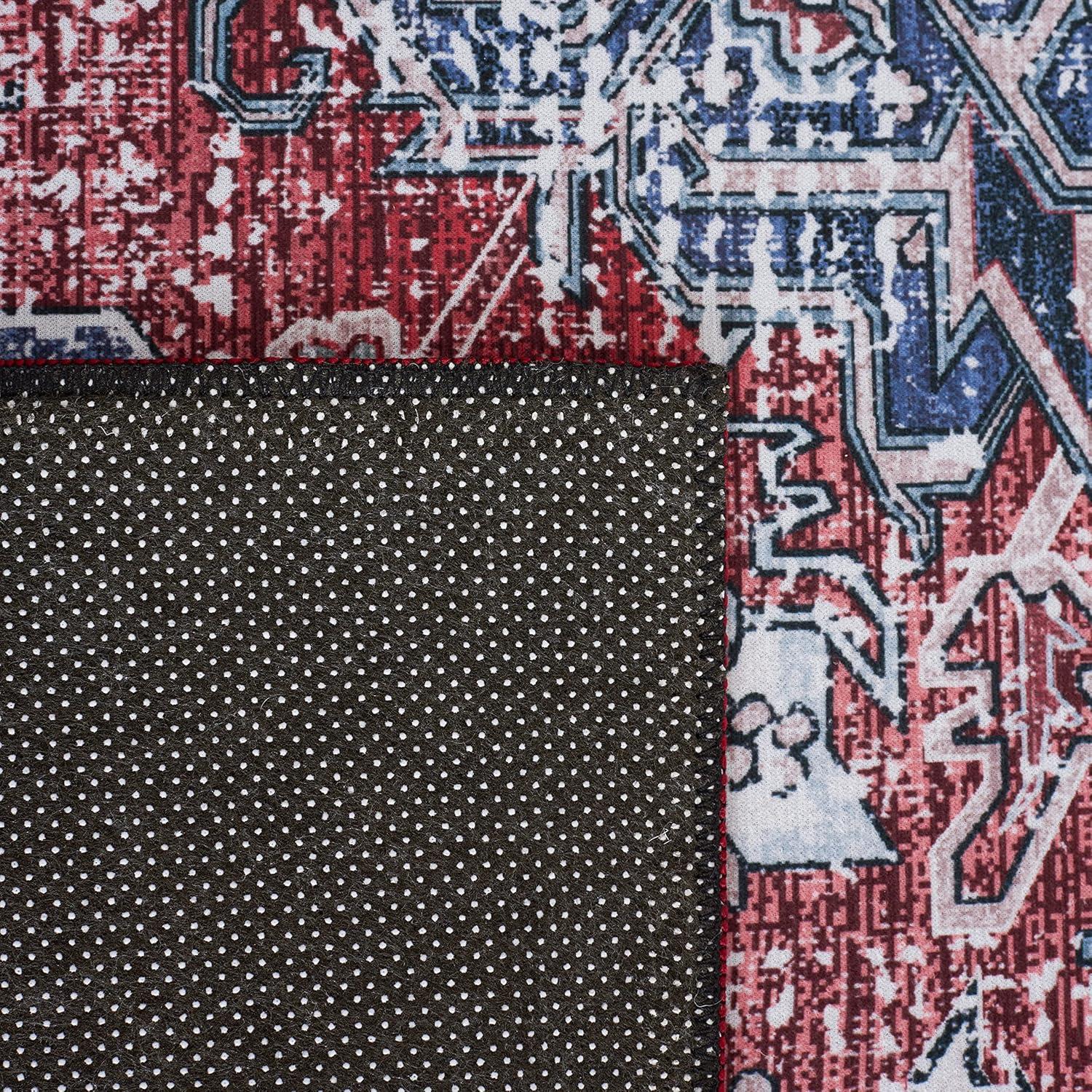 image:imageSAFAVIEH Washable Rug Tucson Collection 8 x 10 Red amp Navy Slip Resistant amp Easy to Clean Ideal for Living Room Bedroom Dining Space TSN101SRedNavy