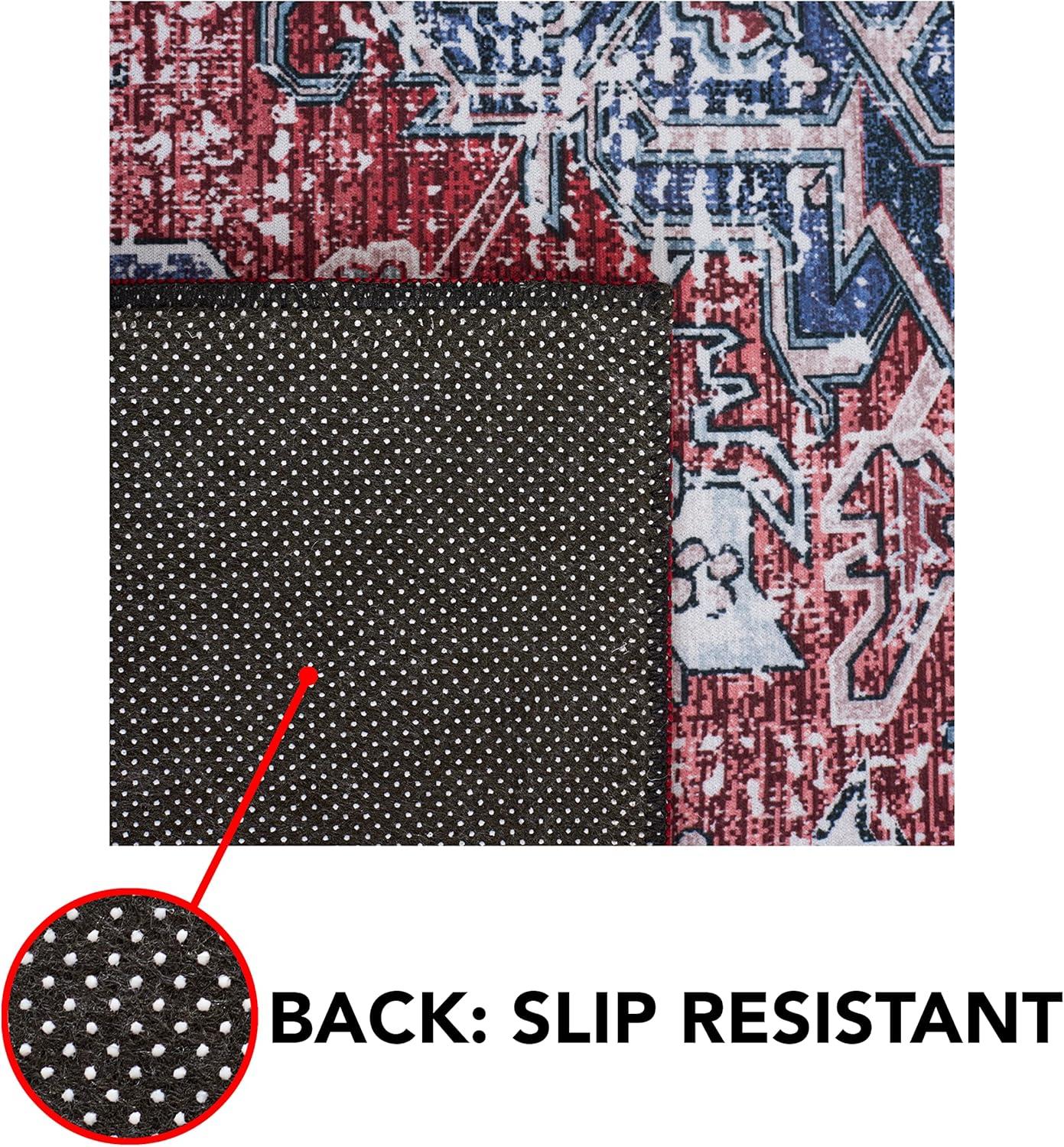 image:imageSAFAVIEH Washable Rug Tucson Collection 8 x 10 Red amp Navy Slip Resistant amp Easy to Clean Ideal for Living Room Bedroom Dining Space TSN101SRedNavy