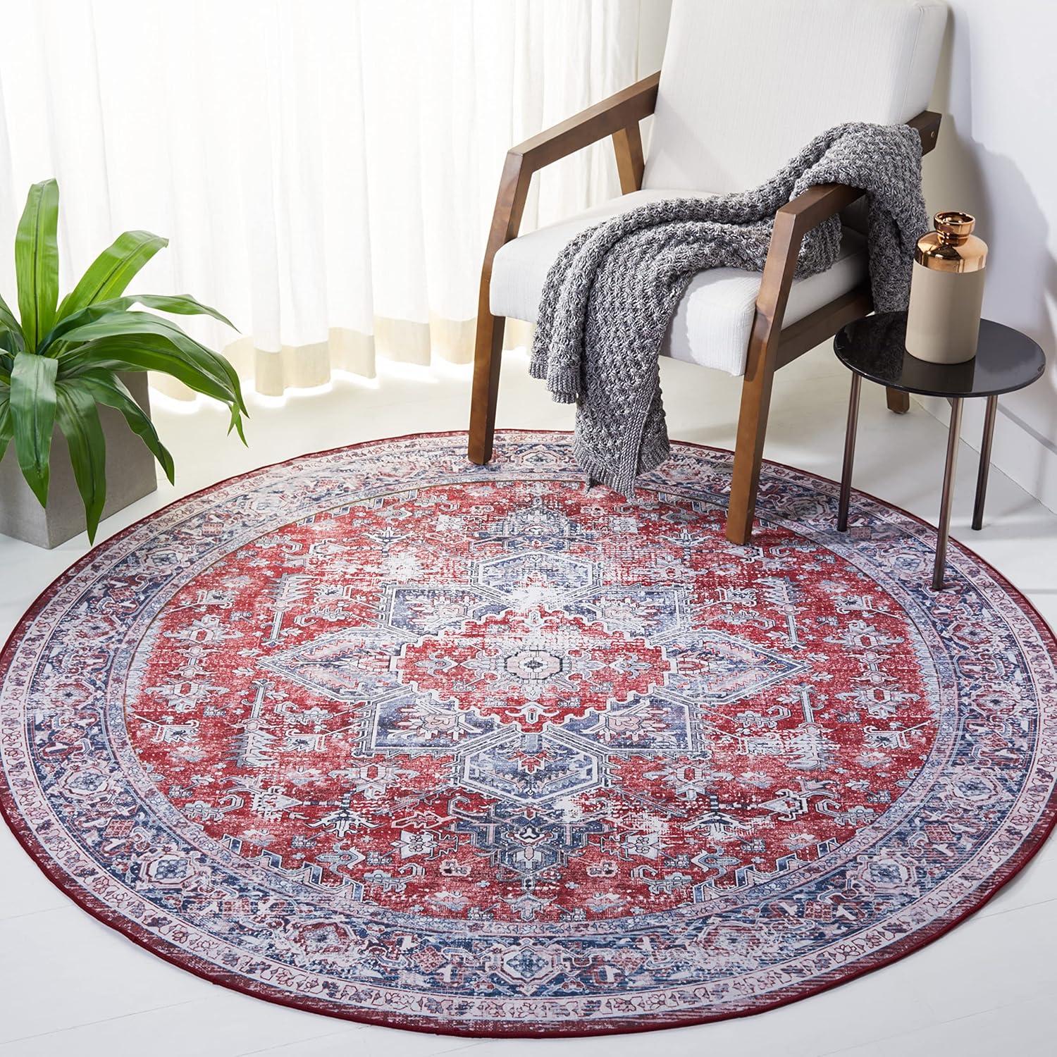 image:imageSAFAVIEH Washable Rug Tucson Collection 8 x 10 Red amp Navy Slip Resistant amp Easy to Clean Ideal for Living Room Bedroom Dining Space TSN101SRedNavy