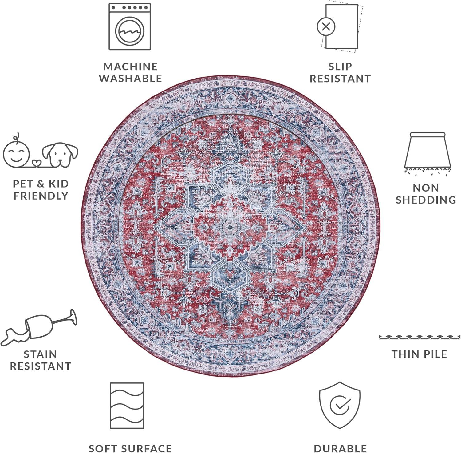 image:imageSAFAVIEH Washable Rug Tucson Collection 8 x 10 Red amp Navy Slip Resistant amp Easy to Clean Ideal for Living Room Bedroom Dining Space TSN101SRedNavy