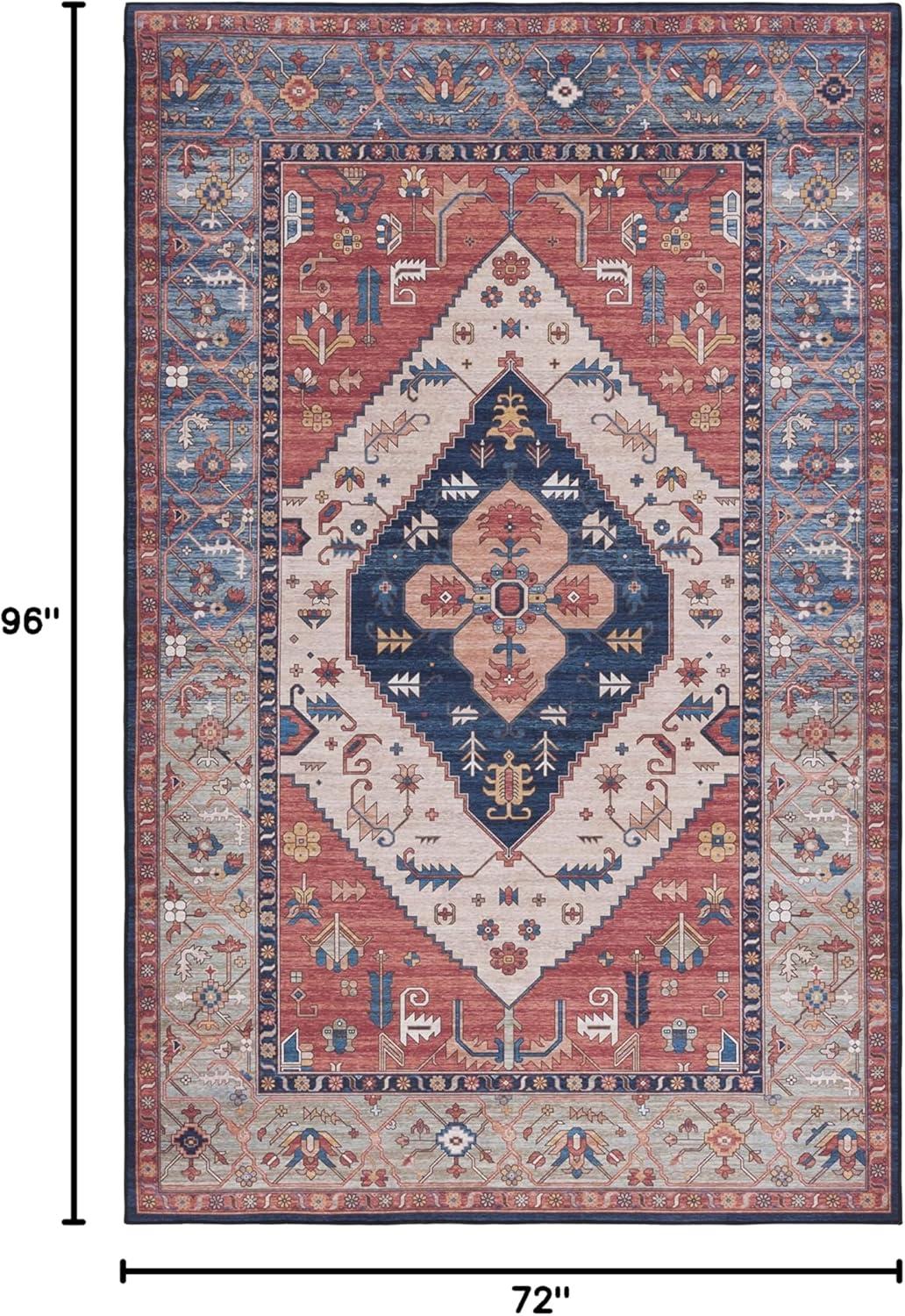 image:imageSAFAVIEH Washable Rug Tucson Collection 8 x 10 Rust amp Blue Slip Resistant amp Easy to Clean Ideal for Living Room Bedroom Dining Space TSN153PRustBlue